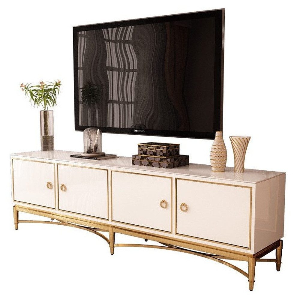 Xlmoebel Lowboard Designer RTV Anrichte in Hochglanz Weiß mit Stauraum (Sideboard, 1 St., Sideboard), Hergestellt in Europa