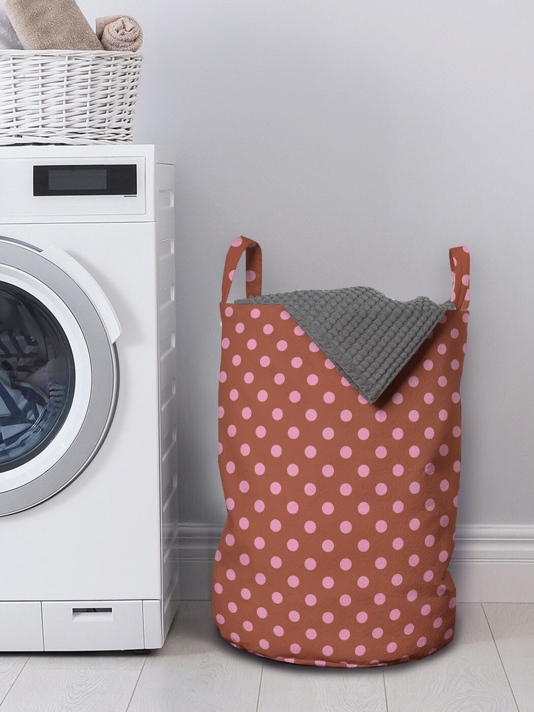 Griffen Hintergrund für Brauner Tupfen Wäschesäckchen Waschsalons, Kordelzugverschluss Rosa Wäschekorb Abakuhaus mit