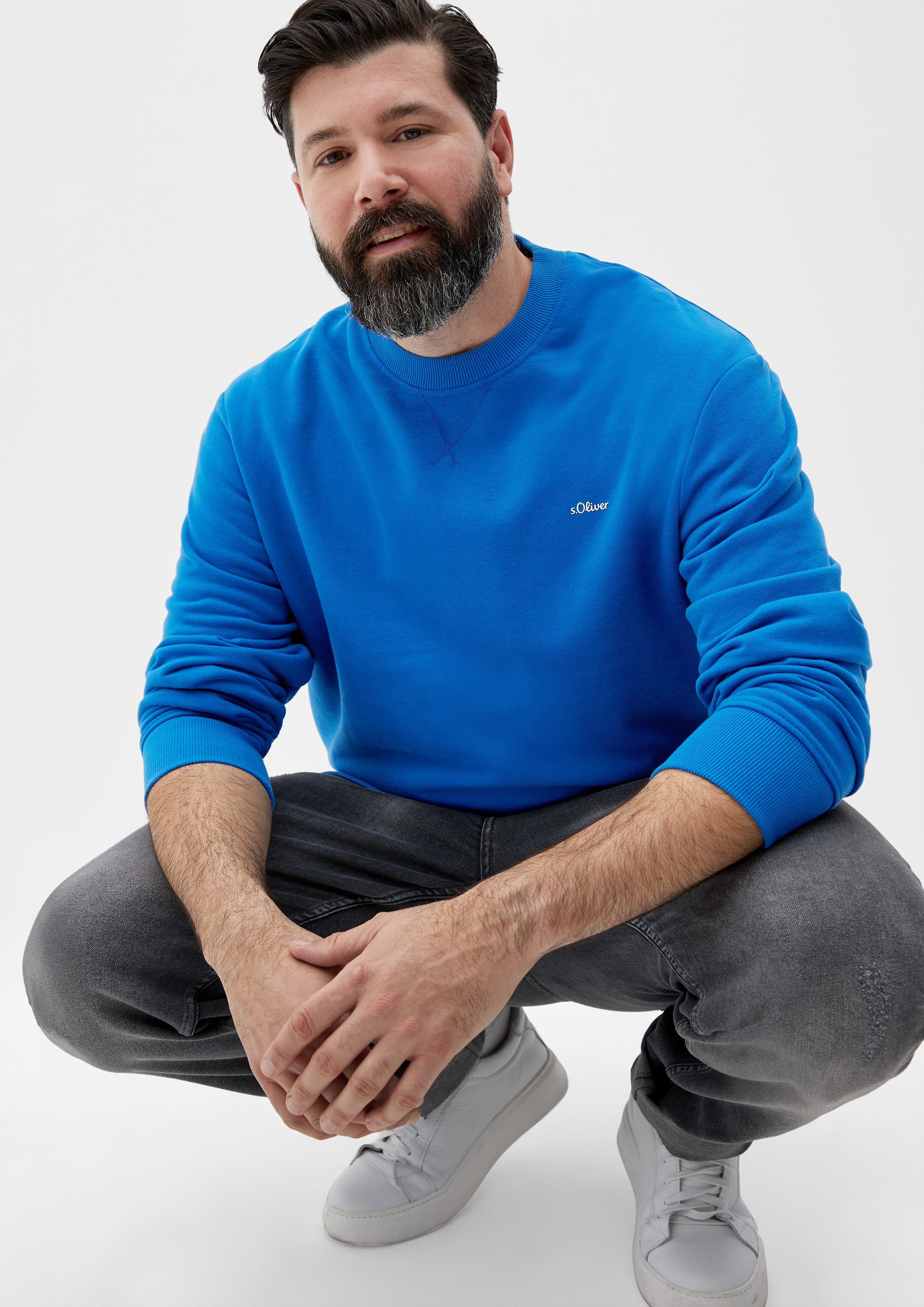 s.Oliver BLACK LABEL s.Oliver Sweatshirt Sweatshirt aus Baumwollmix Logo ozeanblau