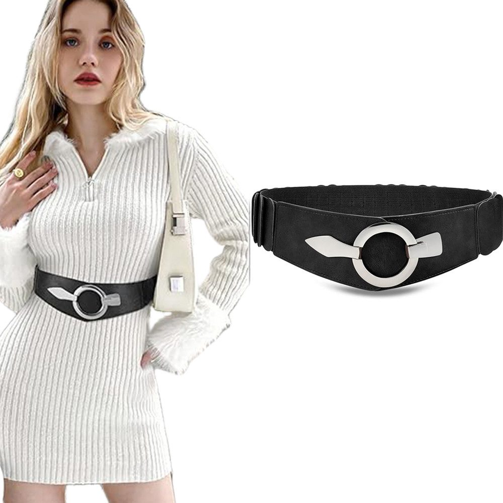 Taillengürtel Vintage Stretchgürtel mit silberner Ring-Schließe