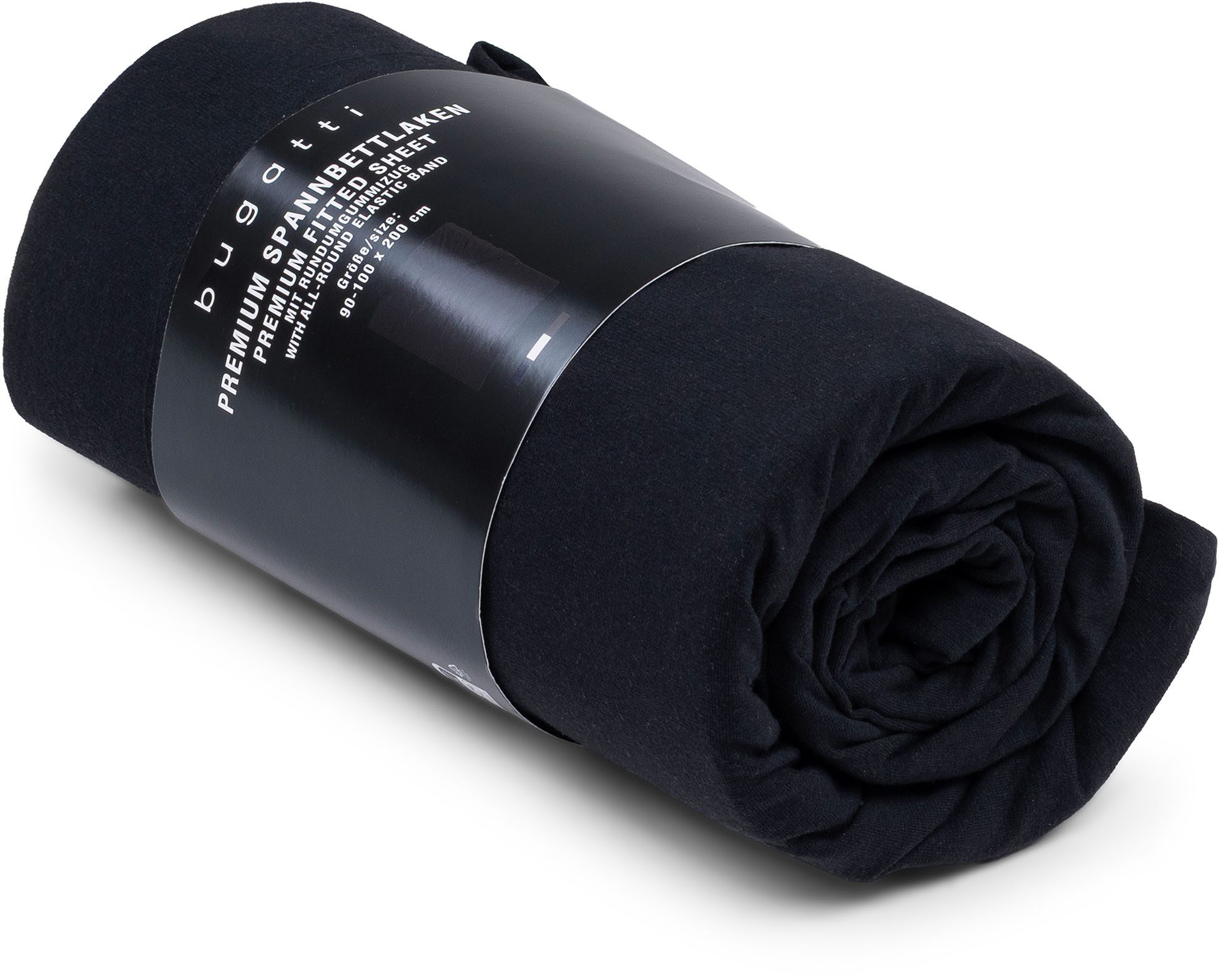 bugatti Spannbettlaken PREMIUM, Baumwolle mit Elasthan, 180 g/m², Jersey-Elasthan, Gummizug: rundum, (1 Stück), blickdicht und dehnbar