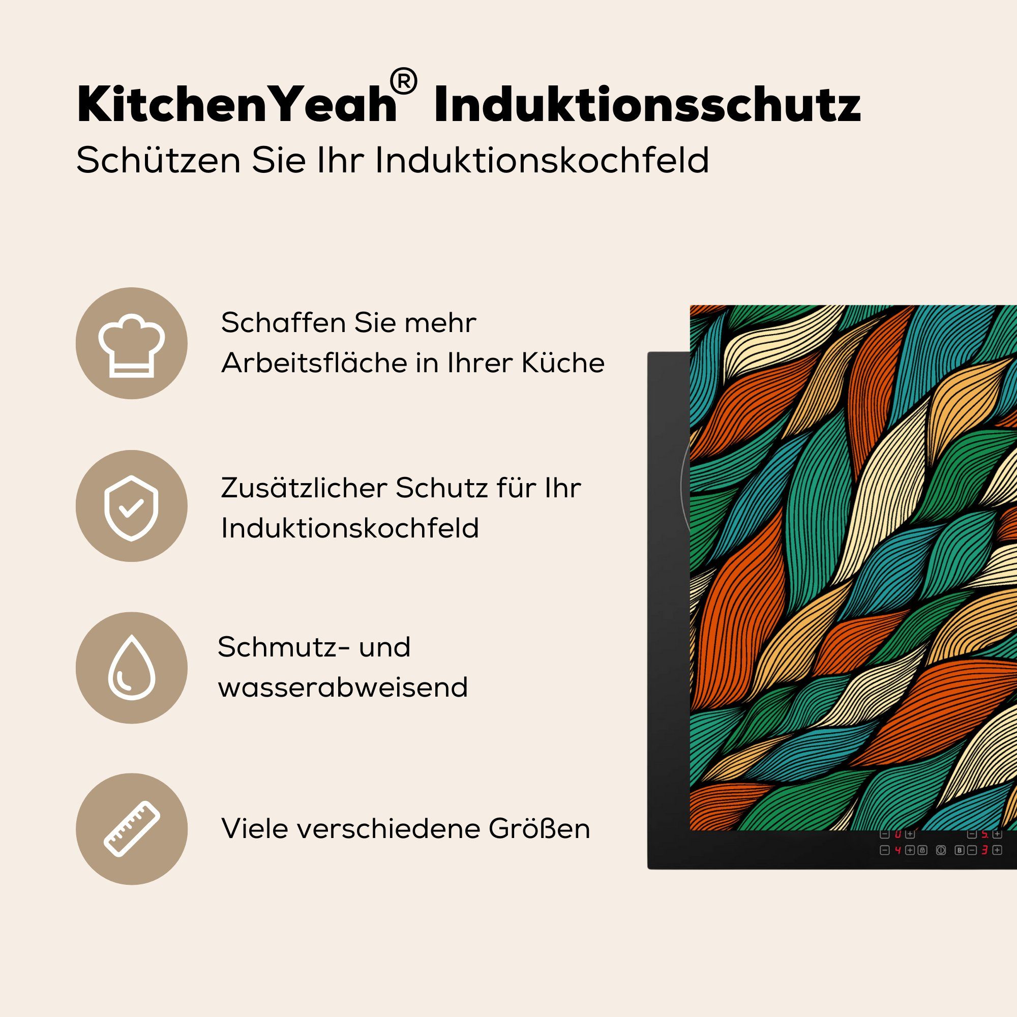 (1 59x52 Herdblende-/Abdeckplatte - Linienkunst Herbst Böhmisch MuchoWow Induktionsmatte cm, für Muster, tlg), - Ceranfeldabdeckung - die küche, Vinyl,