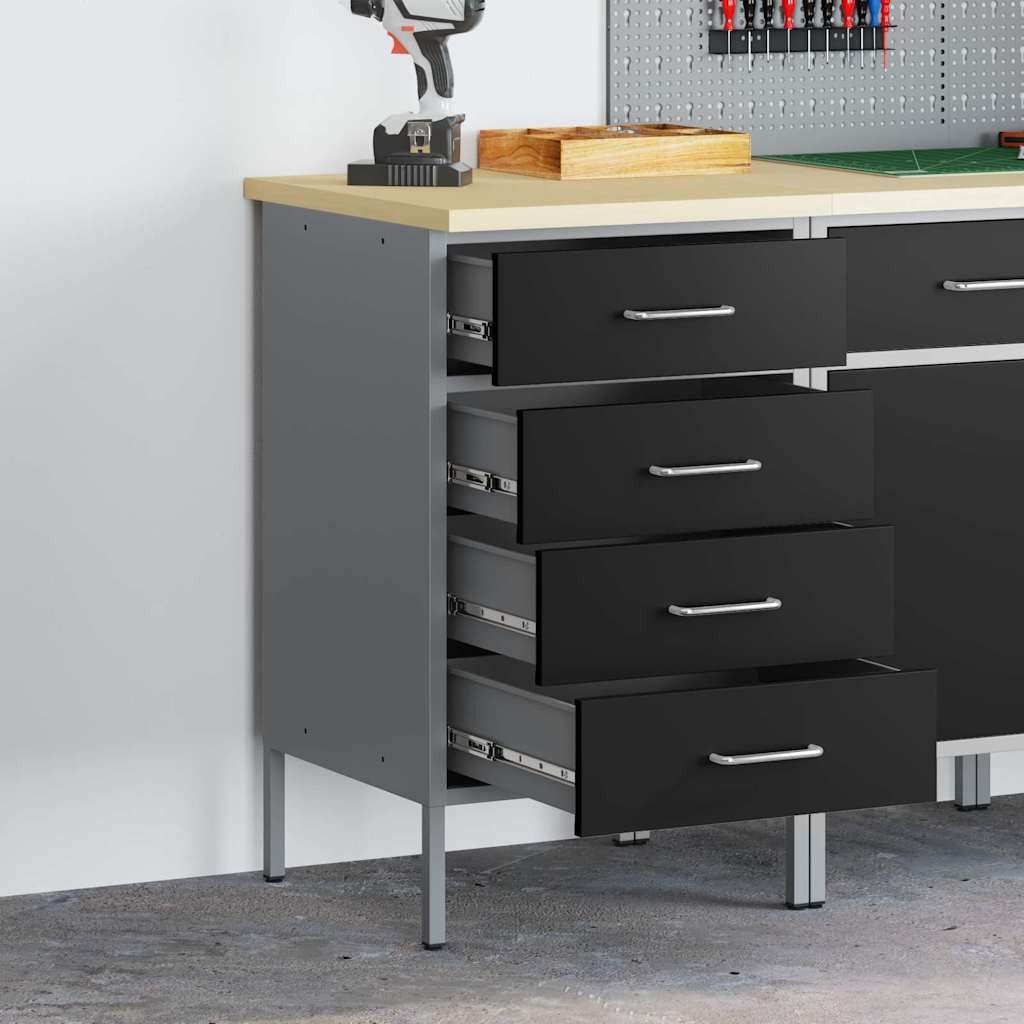 vidaXL Werkbank Werkbank mit Schubladen Schwarz und Grau 50 x 55 x 85 cm, (1-tlg)