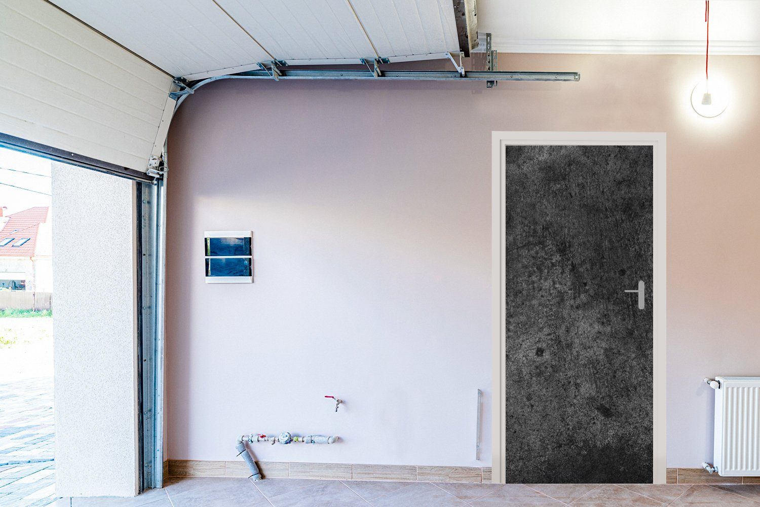 Schwarz Tür, Beton (1 - - Strukturiert 75x205 Grau Fototapete Türaufkleber, Rustikal, - - cm für Türtapete Matt, St), MuchoWow - Retro bedruckt,
