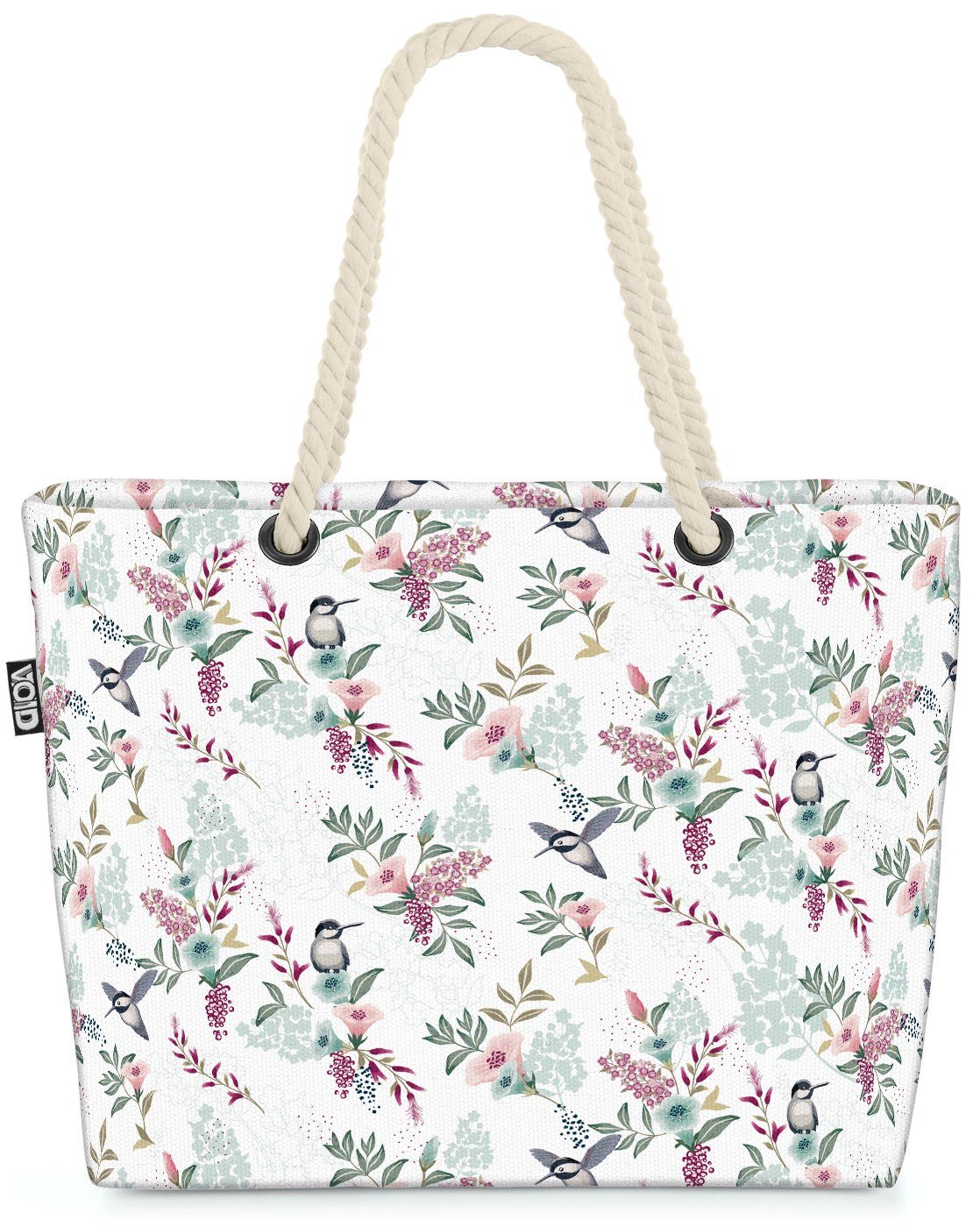 VOID Strandtasche (1-tlg), Kolibri Blumen Beach Bag Frühling Blume vogel pflanze Sommer romantisch formal