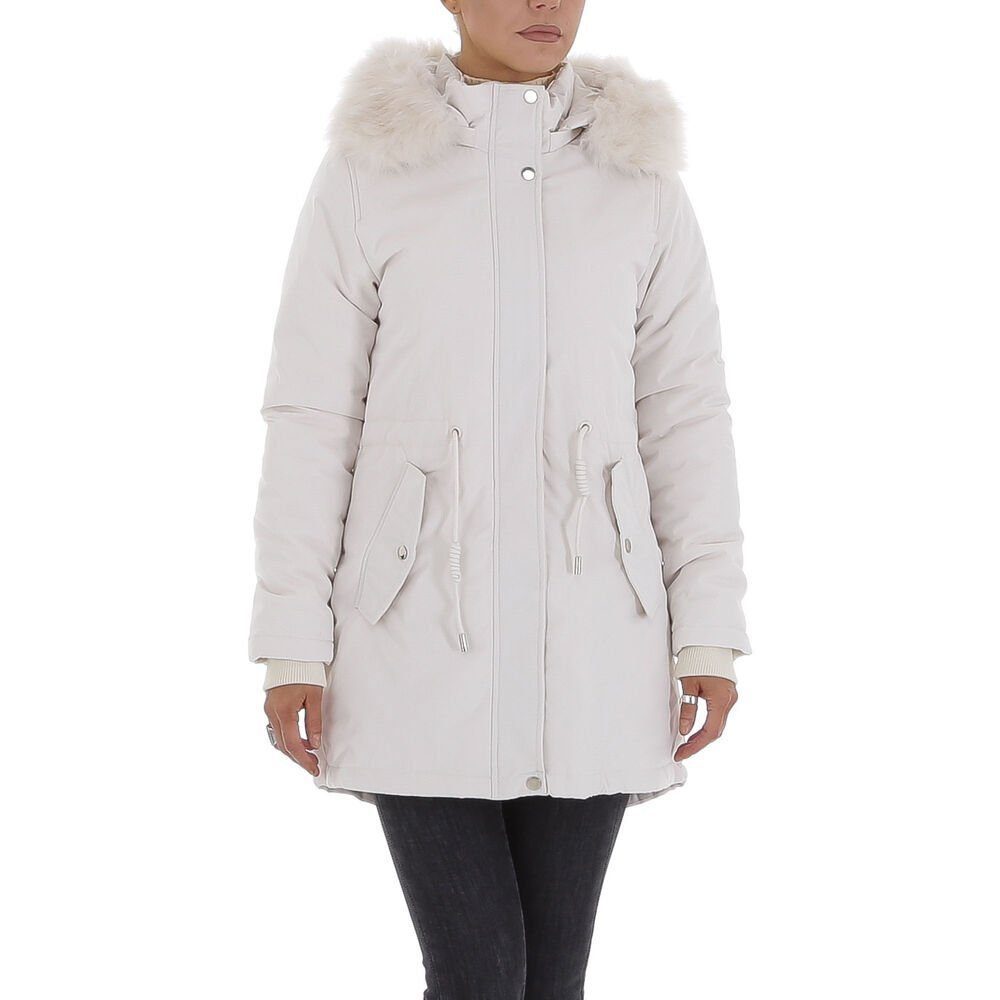 Ital-Design Winterjacke Damen Freizeit Kapuze (abnehmbar) Gefüttert Winterjacke in Creme