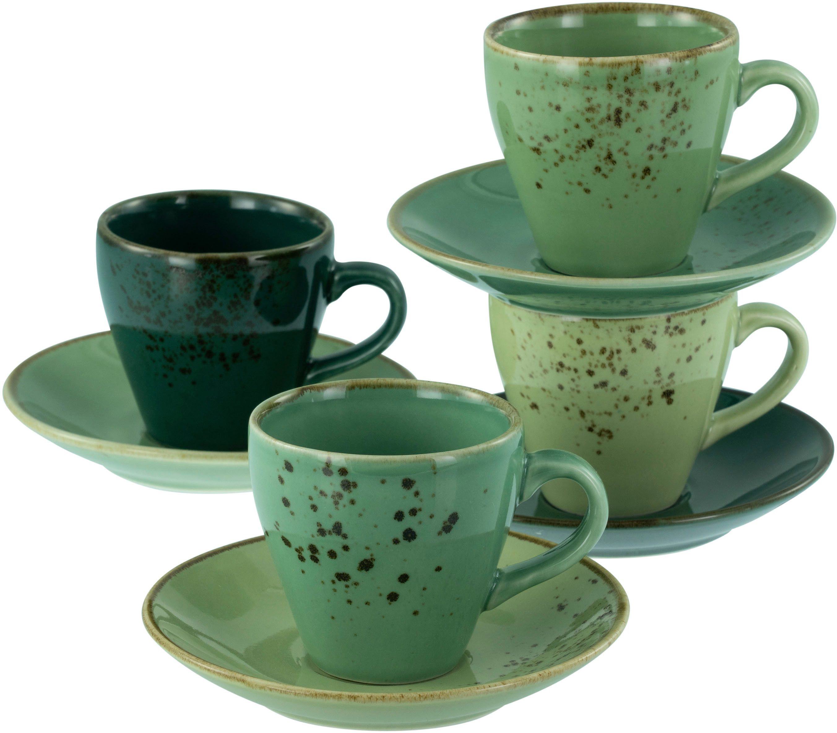 CreaTable Espressotasse Nature Collection Green Life, Espresso-Set, 8-tlg., 8-tlg., Steinzeug, Handwerklicher Look, Vintage