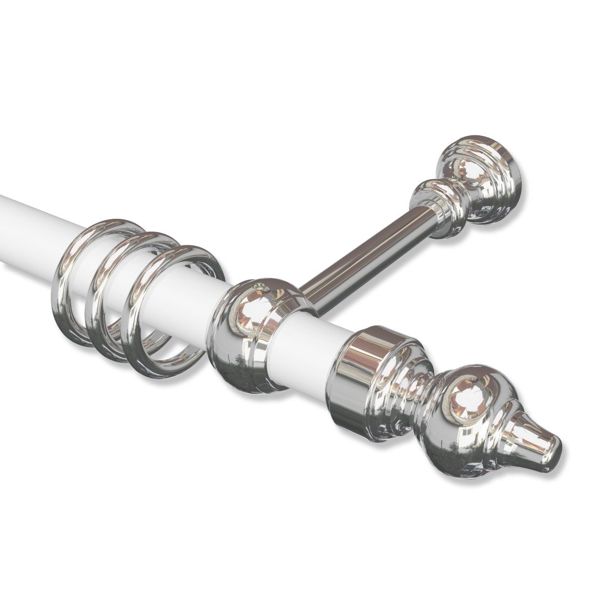 INTERDECO Gardinenstange Classic Rondo, Ø 28 mm, 1-läufig, Wandmontage, Deckenmontage, Weiß / Chrom