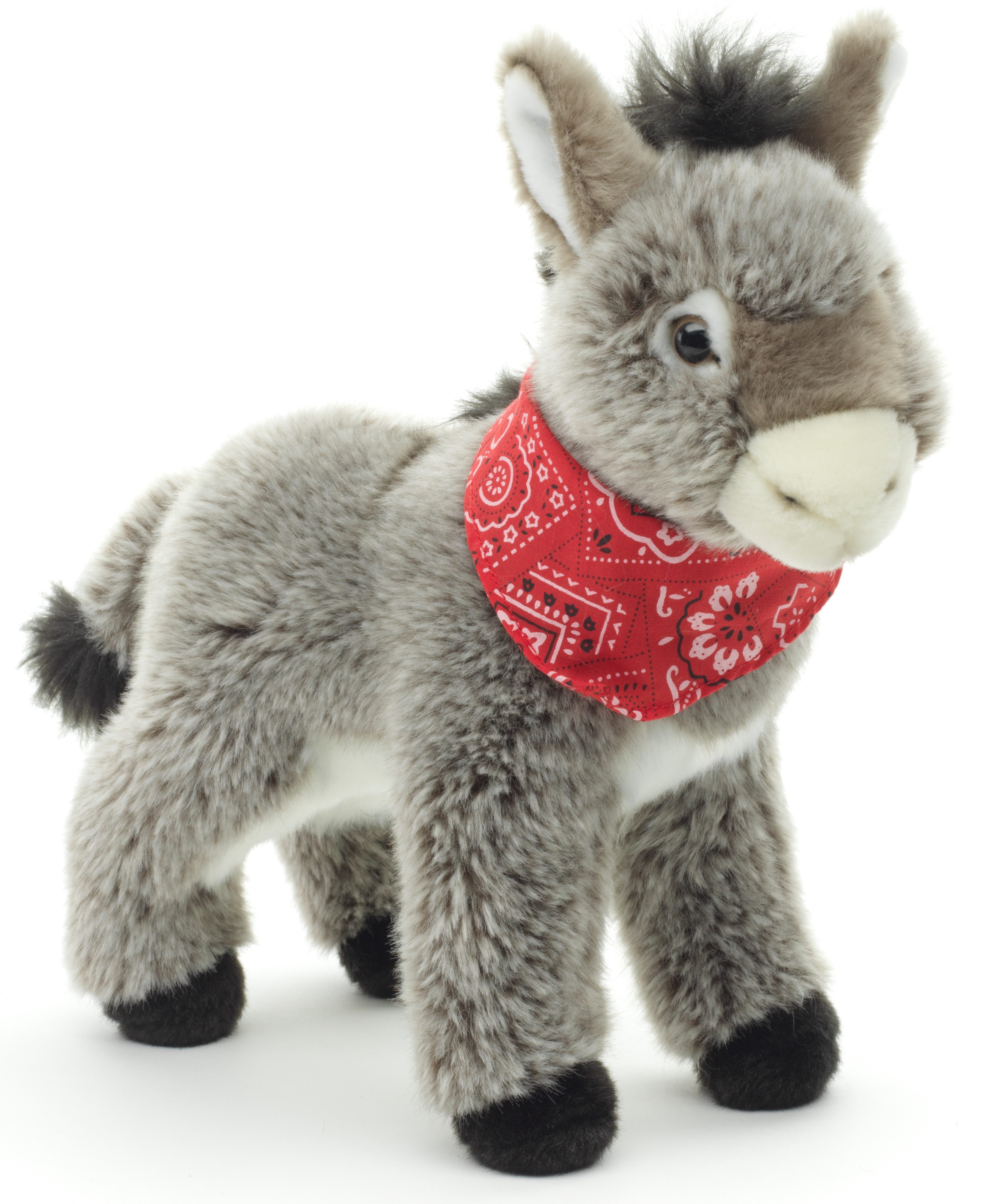 Uni-Toys Kuscheltier Esel mit Halstuch, stehend - 30 cm (Höhe) - Plüsch-Esel - Plüschtier, zu 100 % recyceltes Füllmaterial