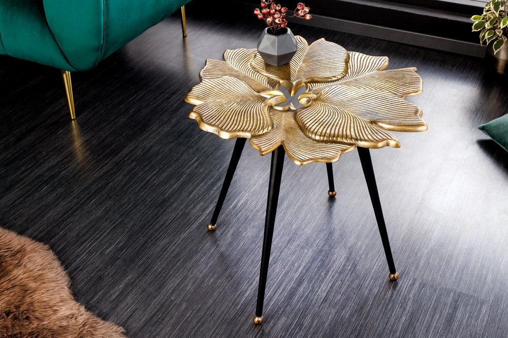 riess-ambiente Beistelltisch GINKGO LEAFS 60cm gold / schwarz (Einzelartikel, 1-St), Wohnzimmer · Metall · handmade · Vintage
