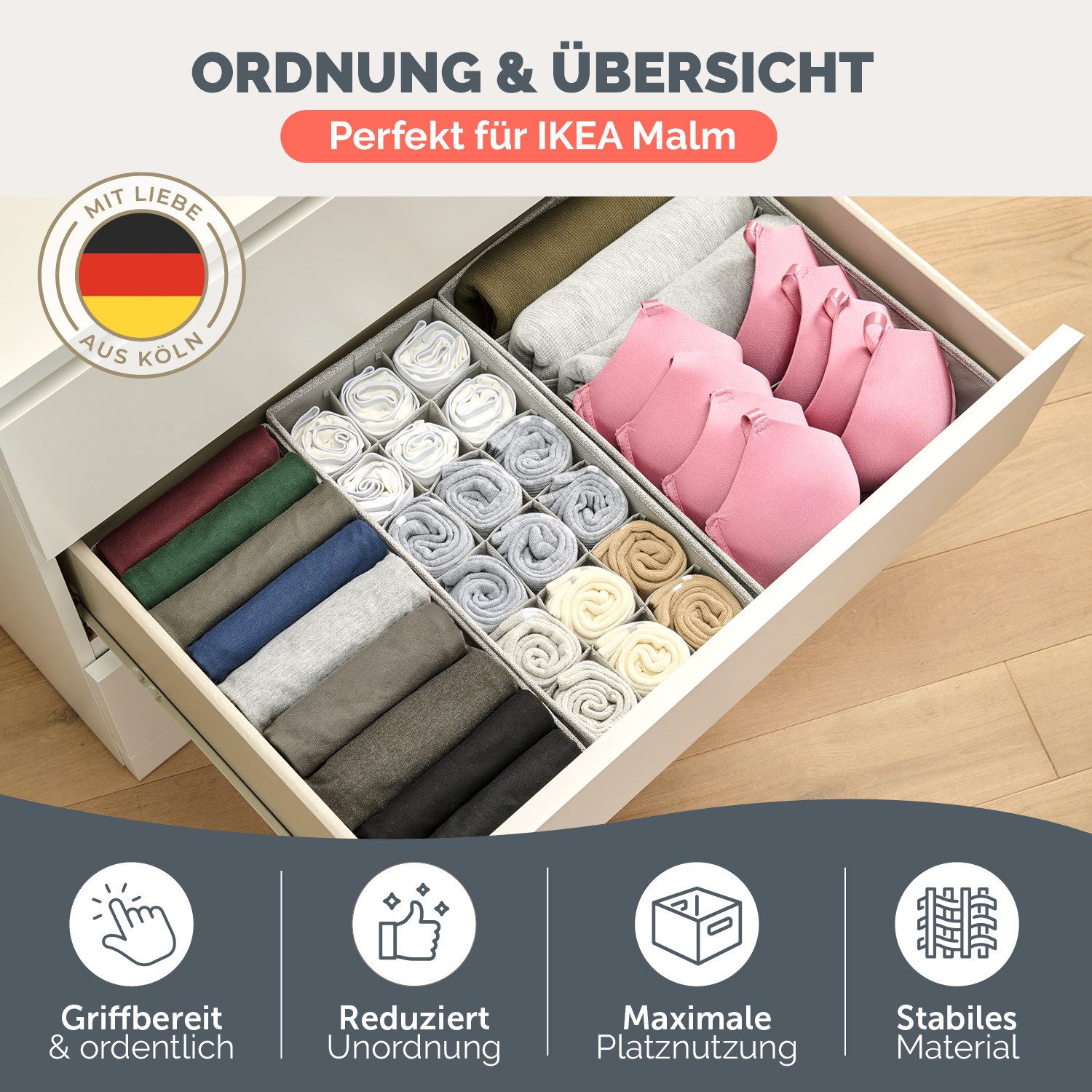 Blumtal Faltbox HEMNES, MALM, PAX Organizer Ordnungssystem Kleiderschrank (3 St), Faltboxen für BHs, T-Shirts - Boxen für Schrank