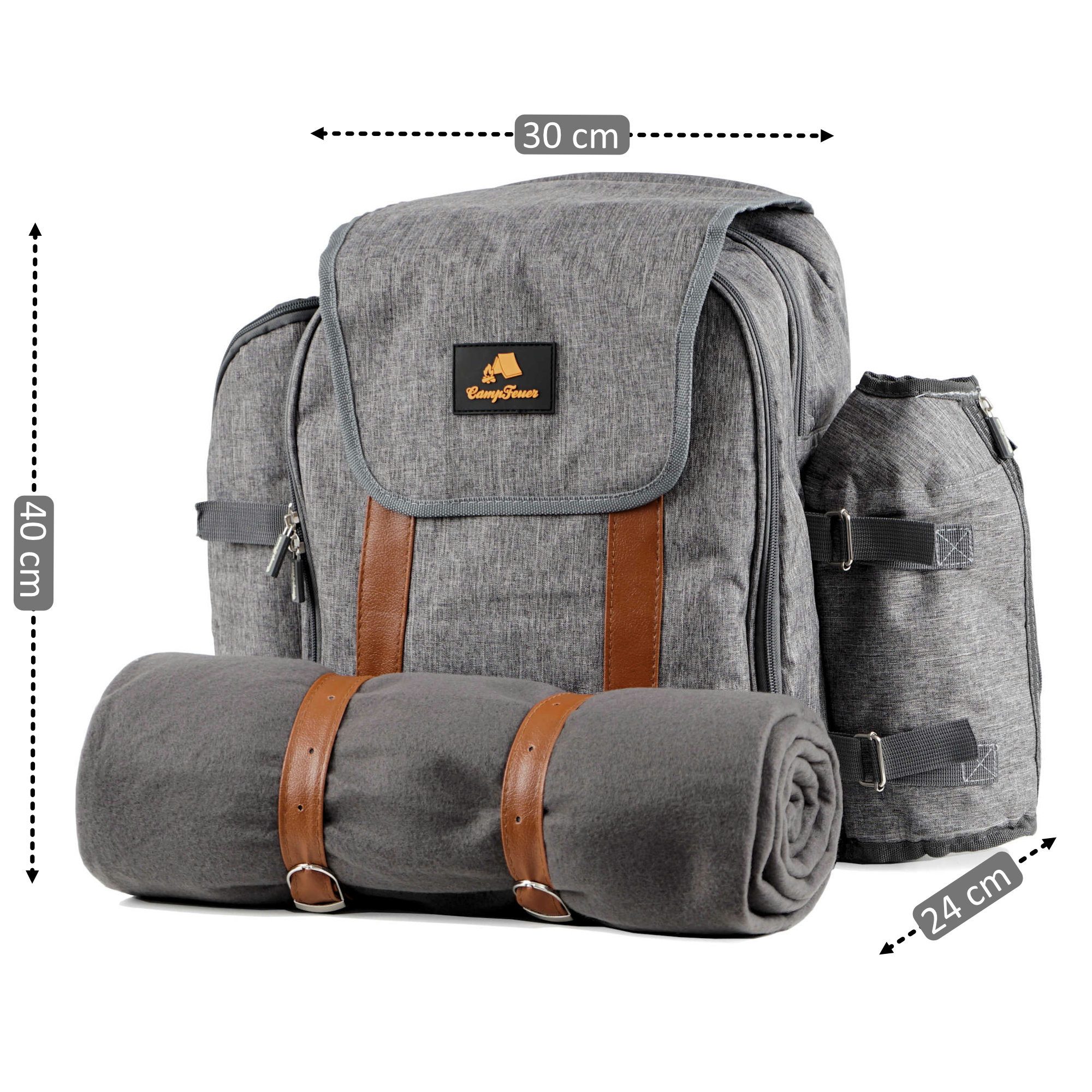CampFeuer Freizeitrucksack Picknickrucksack für 4 Personen, Picknickset 32-teilig mit Campinggesc