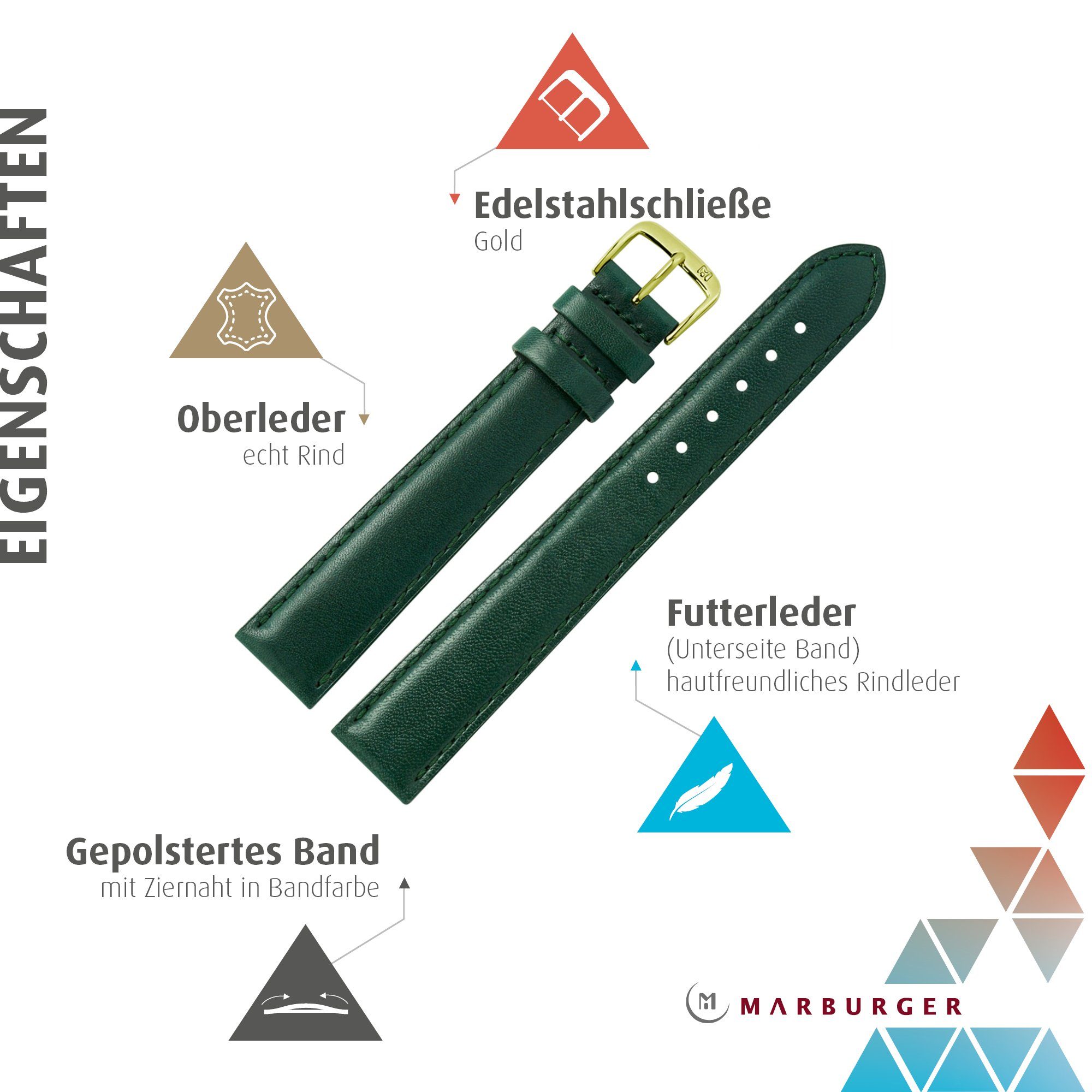 MARBURGER Uhrenarmband 12mm Leder XL Extra Lang