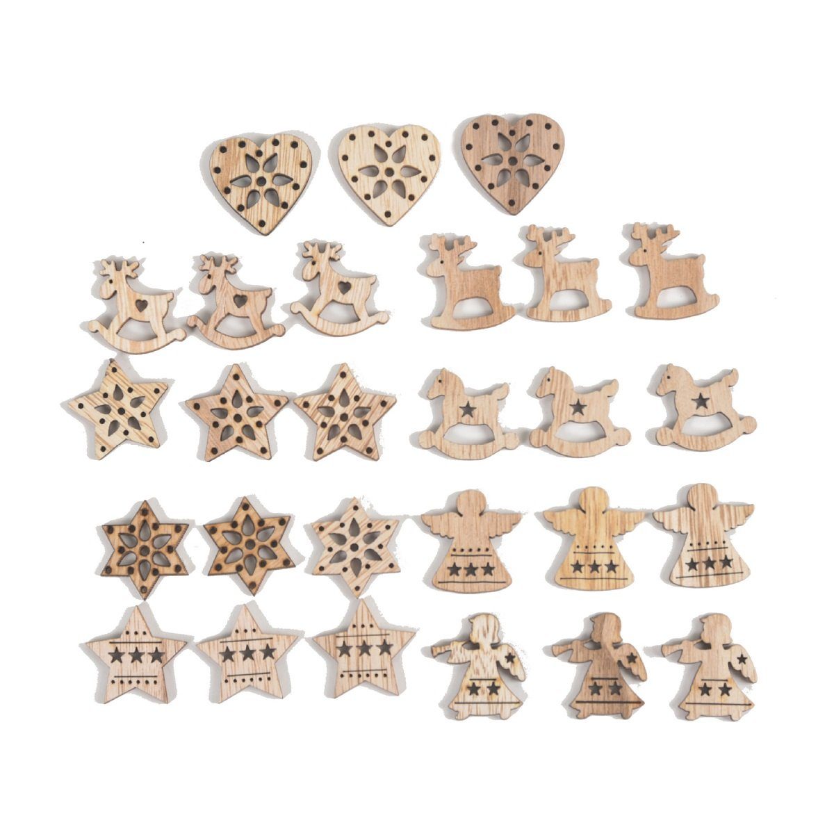 101DIYStudio Weihnachtsfigur Tischdeko Weihnachten 27er-Set Streudeko Holz