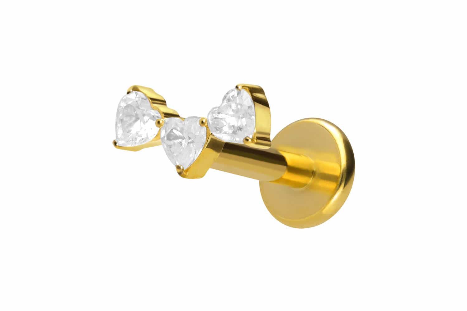 Piercing-Set Titan Labret mit Push Fit 3 KRISTALLHERZEN