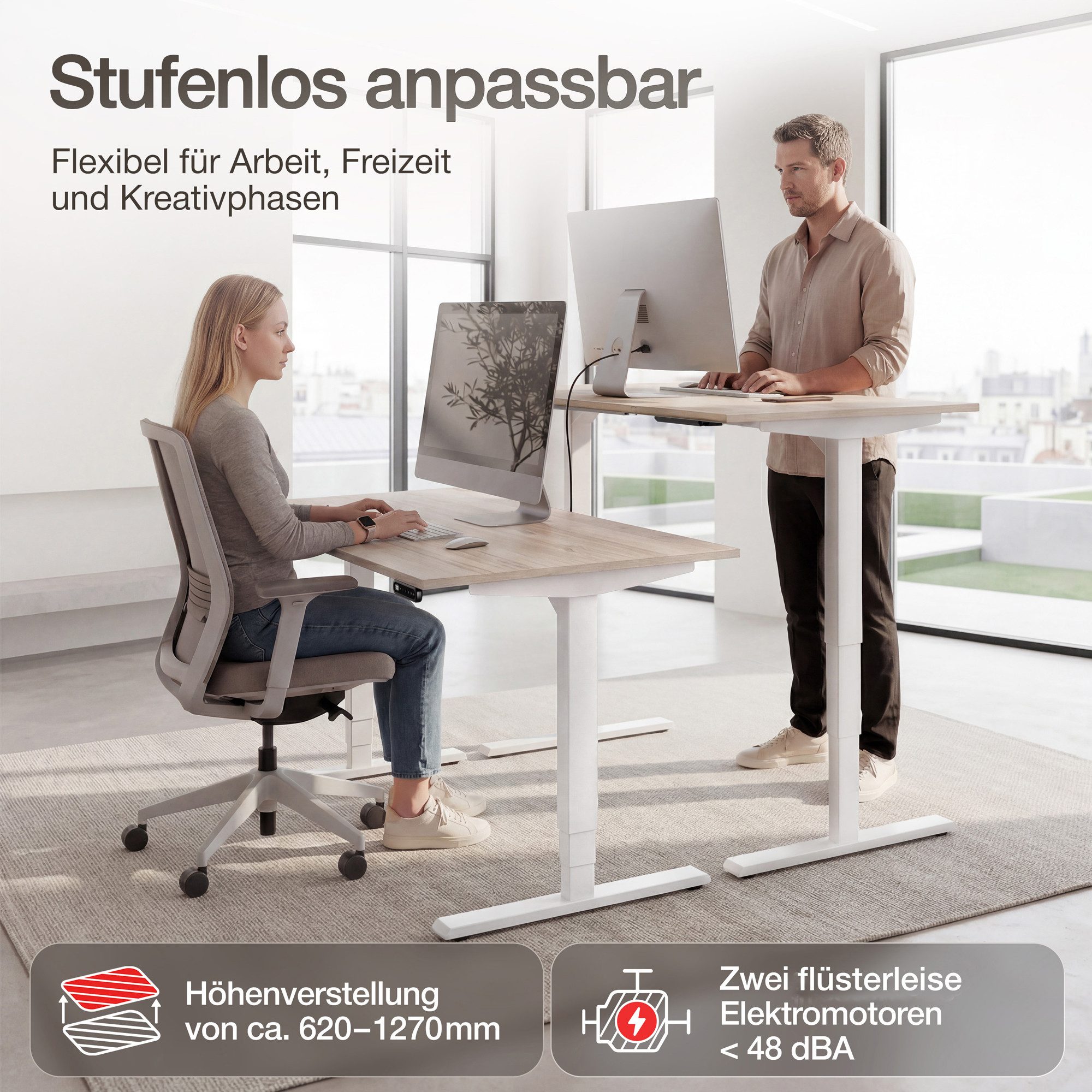ASSMANN Büromöbel Schreibtisch Y-LINE (120x70cm Schwarz Weiß Kollisions-Schutz, Elektrisch höhenverstellbar, Kindersicherung 2-fach-Motorik Doppelhub, einfache Montage, für Büro und Homeoffice), TÜV-zertifiziert, Blauer Engel, 5 Jahre Herstellergarantie