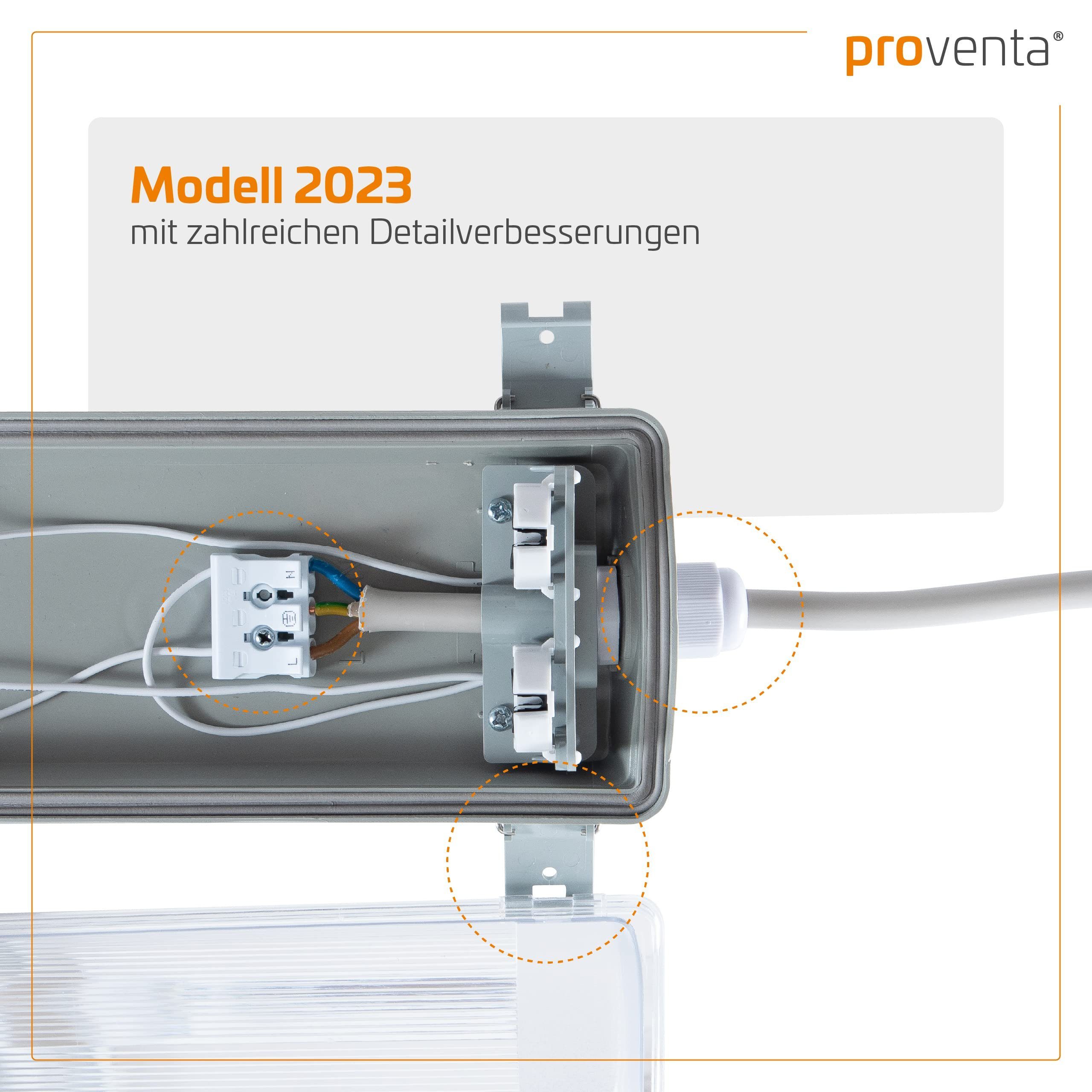 proventa LED Deckenleuchte Feuchtraumleuchte 120 cm, IP65, 2 Stück, 36 W, 4320 Lumen, Kunststoff, neutralweiß