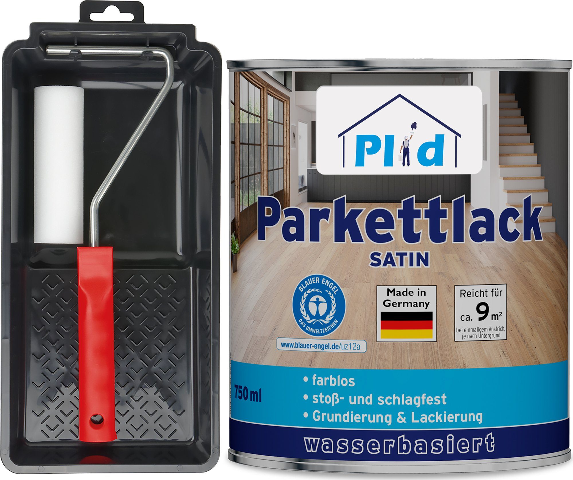 Parkettlack Farblos Treppen- - Premium Set, Parkettsiegel Parkettlack Schnelltrocknend plid und Farblos Seidenglänzend Klarlack