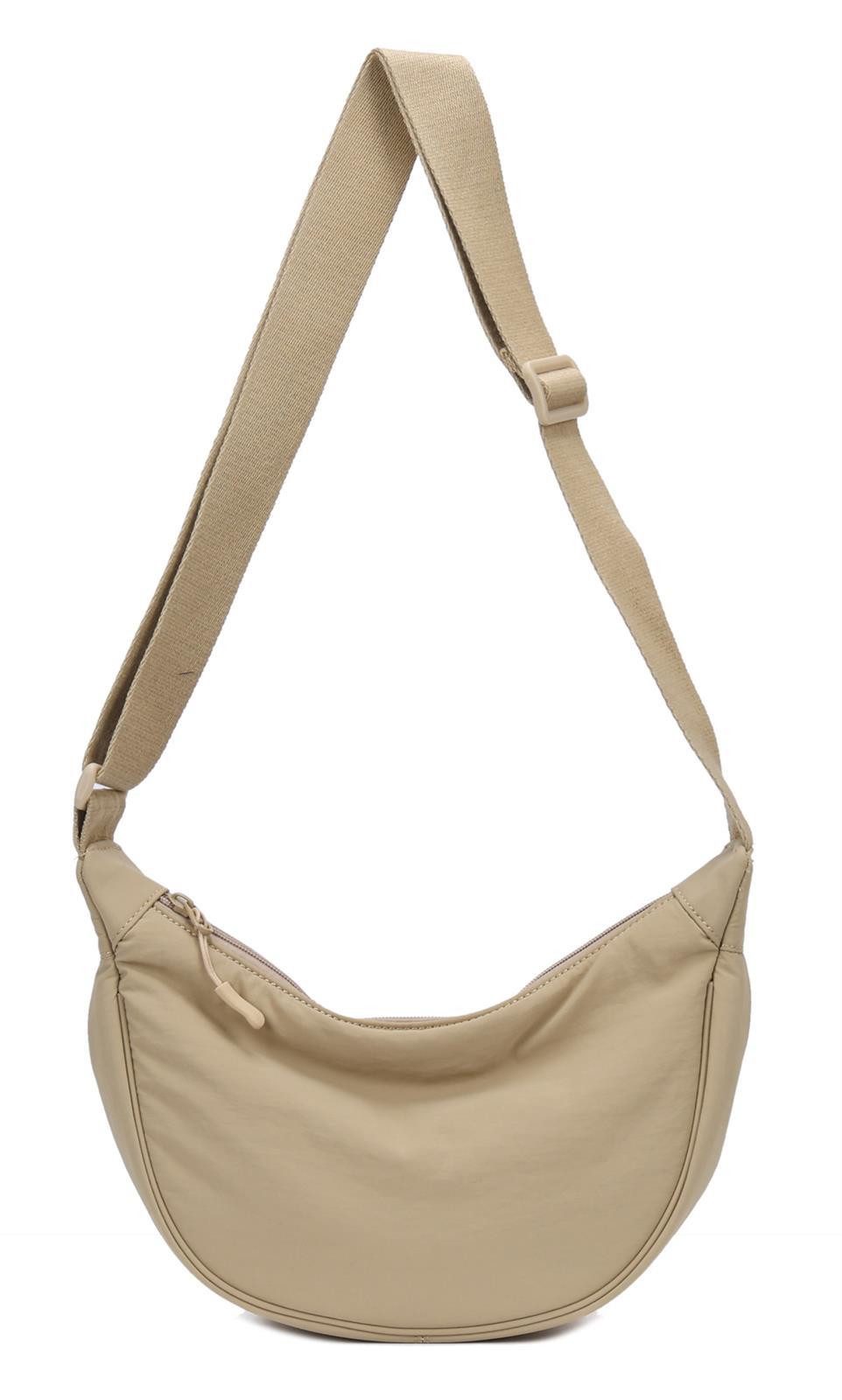 ITALYSHOP24 Schultertasche Damen Tasche Runde Brusttasche MOON Bag CrossBody Crossover Nylon, Umhängetasche Hüfttasche Slingntasche Reise sportlich-modernen Look