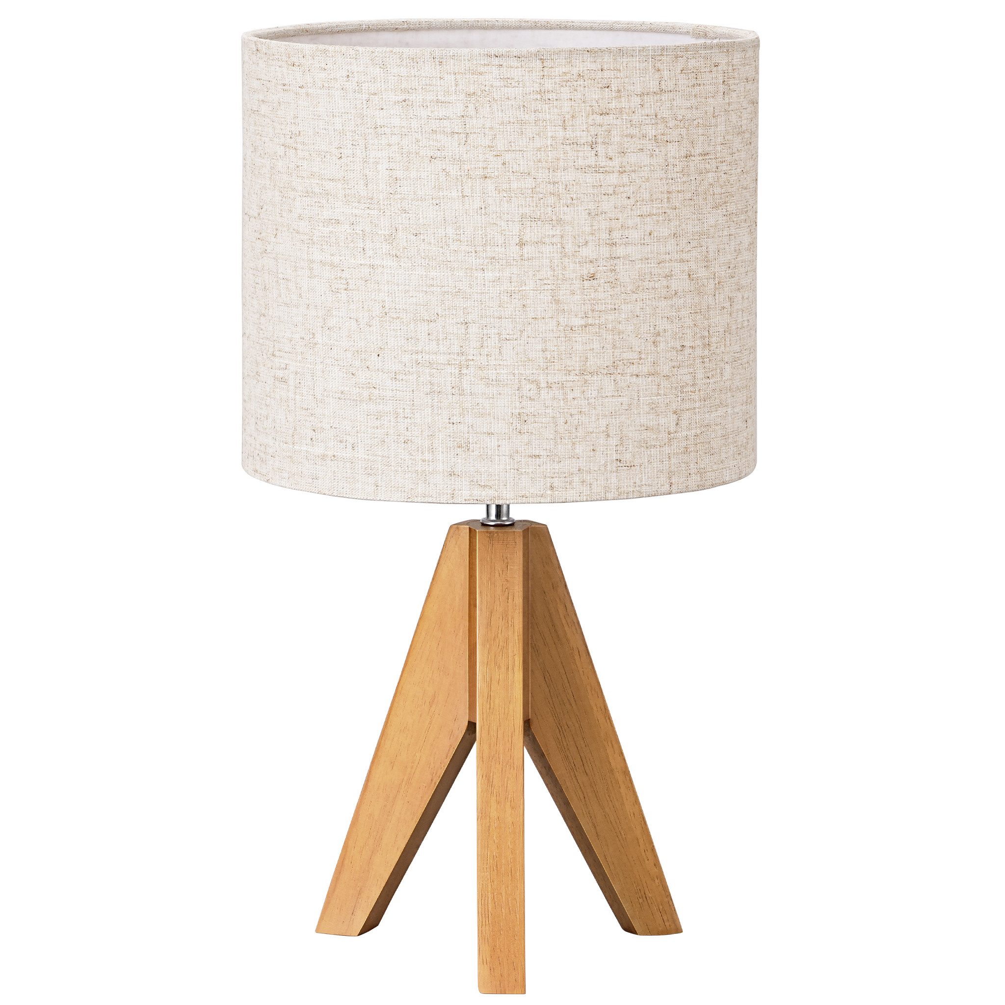 EDISHINE Nachttischlampe Holz, LED wechselbar, Lampenschirm aus Leinen