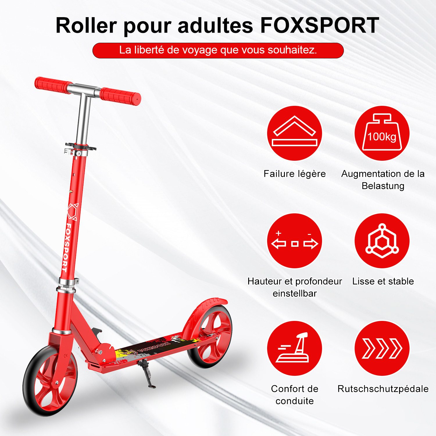 FOXSPORT Cityroller Leichter faltbarer, für Erwachsene und Kinder, 1 km/h, (Packung, mit Schutzblechen), klappbar&höhenverstellbar Scooter 200mm Räder Maximale 100 kg