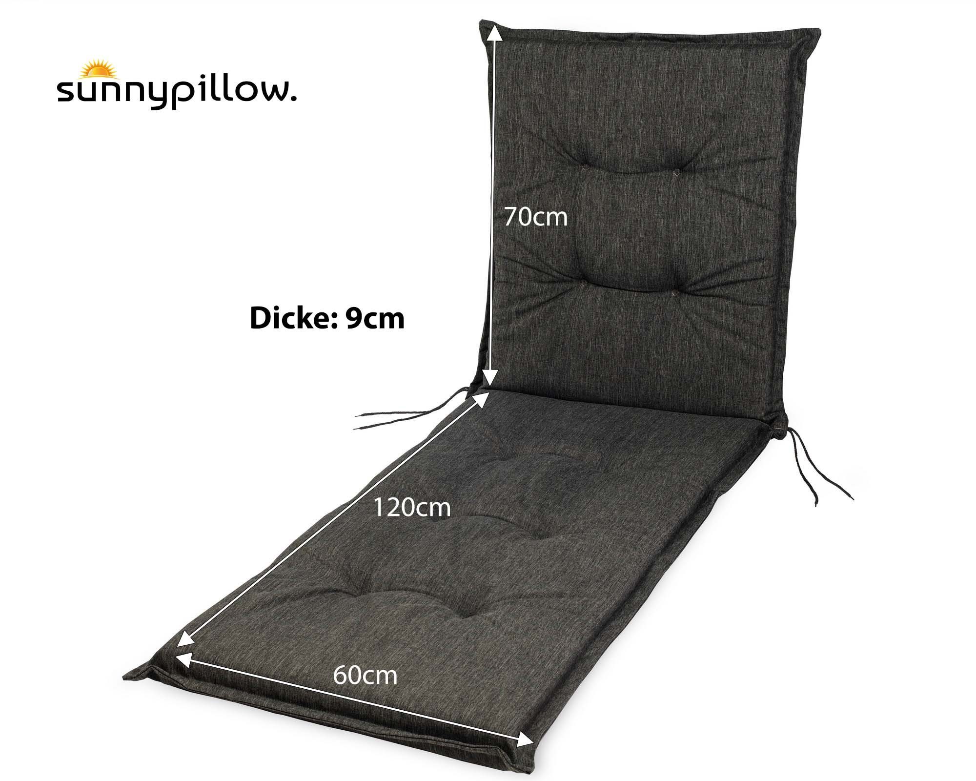sunnypillow Liegenauflage Polsterauflagen für Gartenliege 190 x 60 x 9cm, 1 Stück Grau UV-Lichtecht