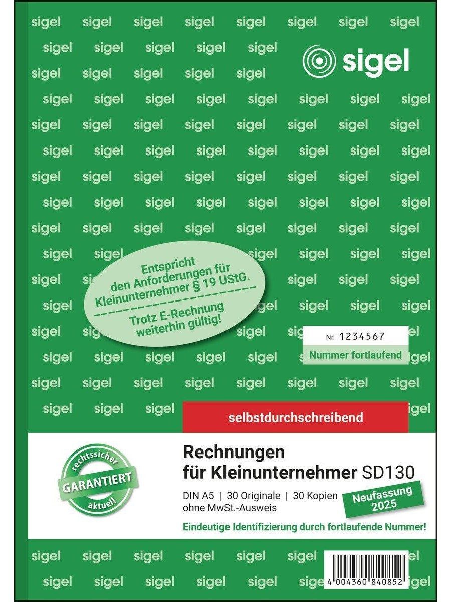 Sigel Formularblock Rechnungen für Kleinunternehmer A5 selbstdurchschreibend 30 Sätze, selbstdurchschreibend