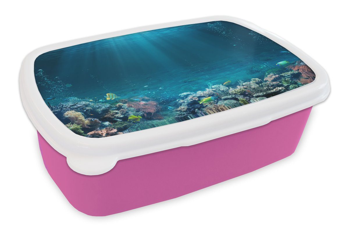 für Korallen, MuchoWow Snackbox, Lunchbox Kunststoff Fische rosa Erwachsene, Kinder, - Ozean Mädchen, (2-tlg), Brotbox Brotdose Kunststoff, -