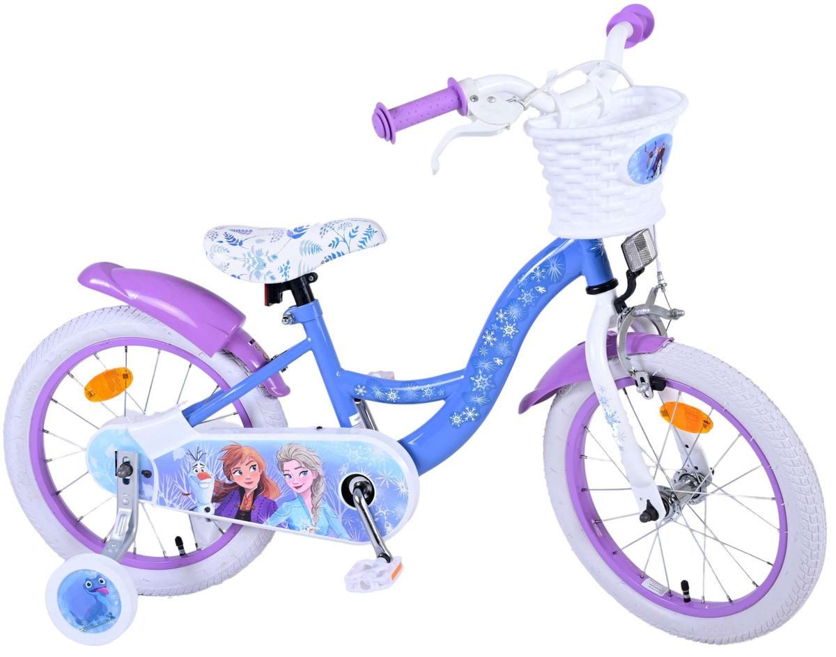 Volare Kinderfahrrad 16 Zoll Kinder Mädchen Fahrrad Rad Frozen 2 Eiskönigin Elsa 21584-SACB, 1 Gang, Rücktrittbremse, Korb,Stützräder,Kettenschutz, Schutzbleche