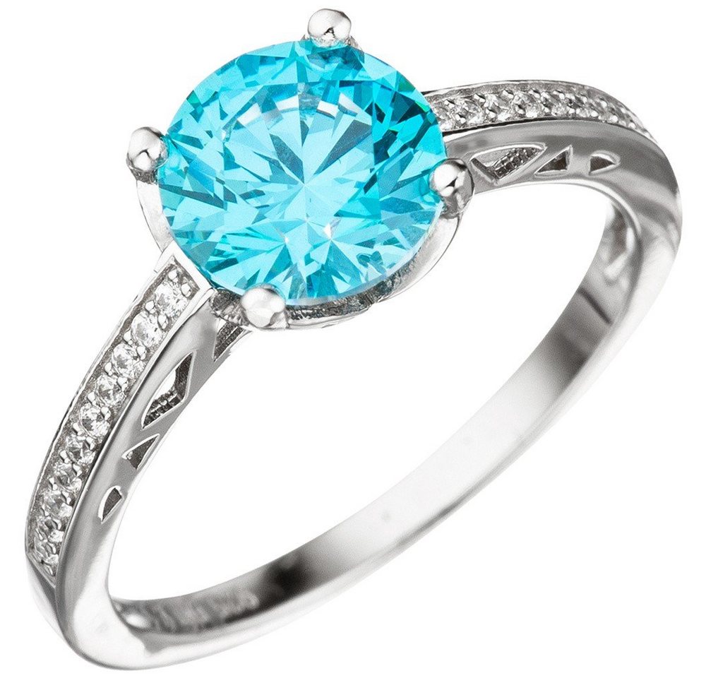 Schmuck Krone Silberring Ring mit Zirkonia türkis blau, 925 Silber, Silber 925