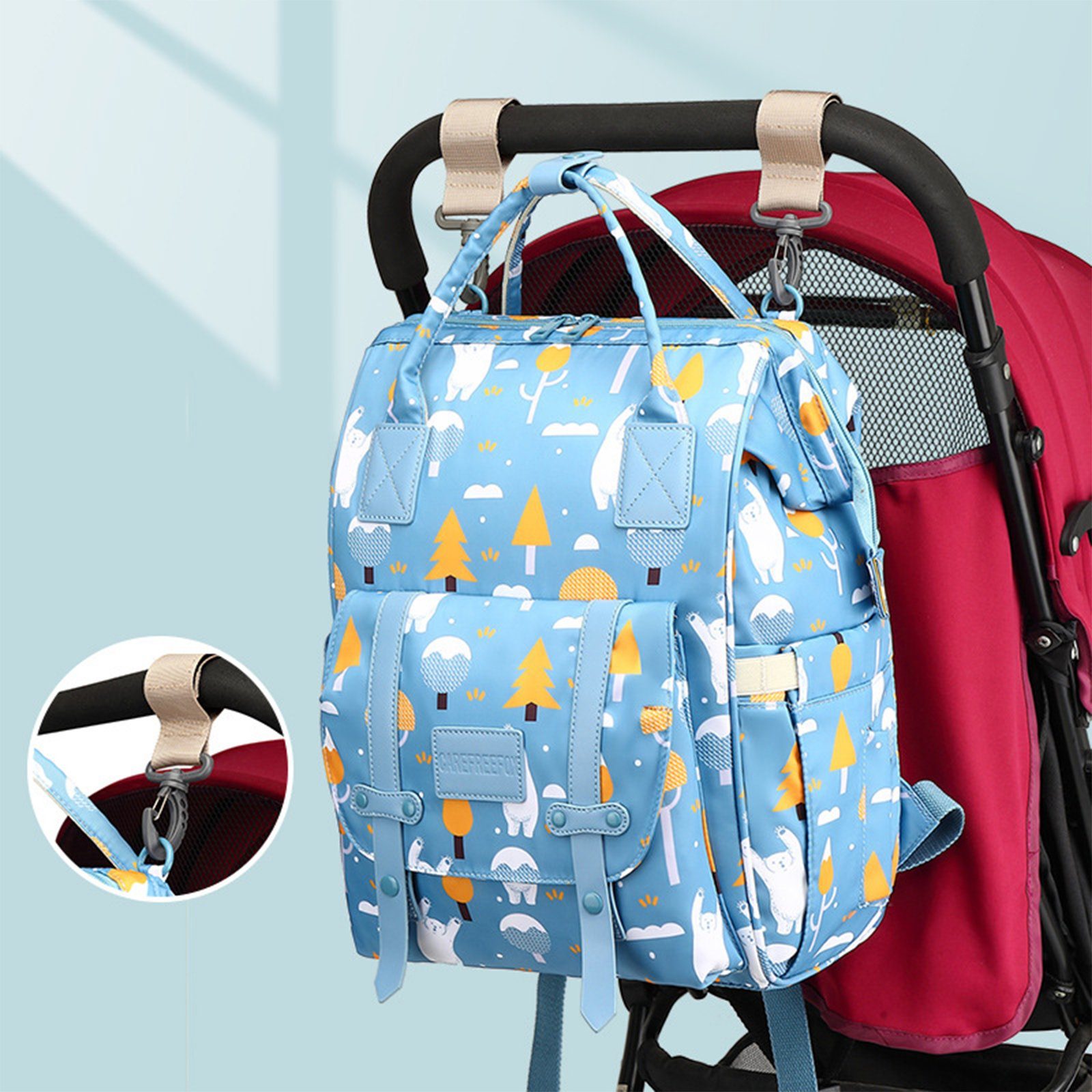 (Windeln Tasche Multifunktions-Babytaschen Blau mit USB-Anschluss, Wickeltasche Milchfläsche Rucksack Babyflasche Wickelrucksack Kinderwagen-Haken Baby wasserabweisend Wickelrucksack), mit Multifunktional, Babytasche, OKWISH Rucksack