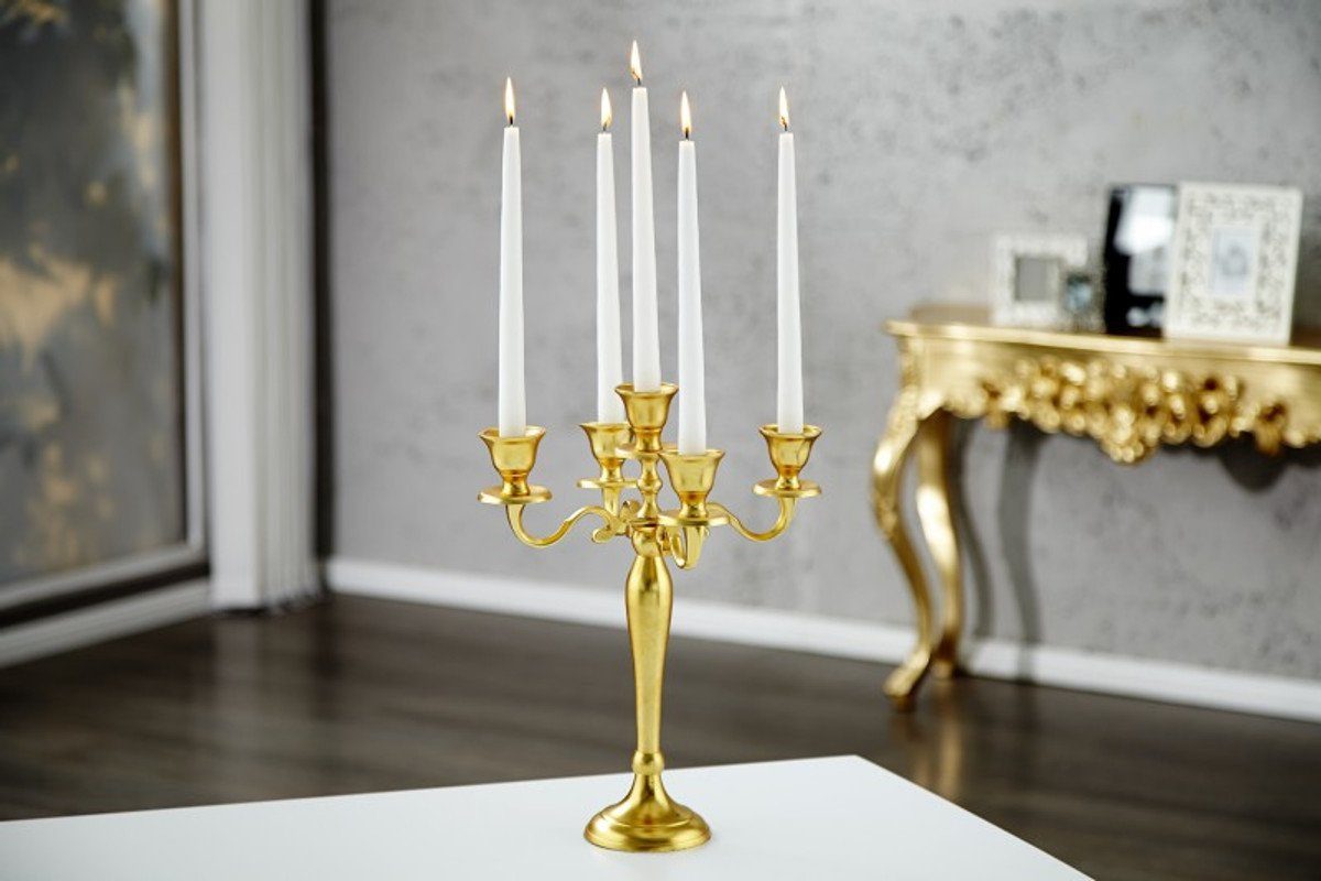 Kerzenhalter Designer Kerzenhalter aus poliertem Aluminium Gold Shine Classic 5-armig Höhe 40 cm - Kerzenständer
