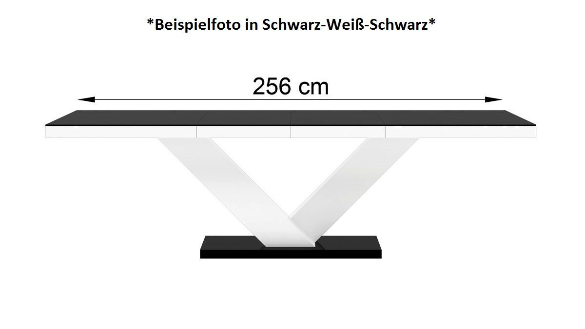 160 256 HE-999 Esstisch Schwarz / Weiß ausziehbar HOCHGLANZ bis designimpex MATT Design cm