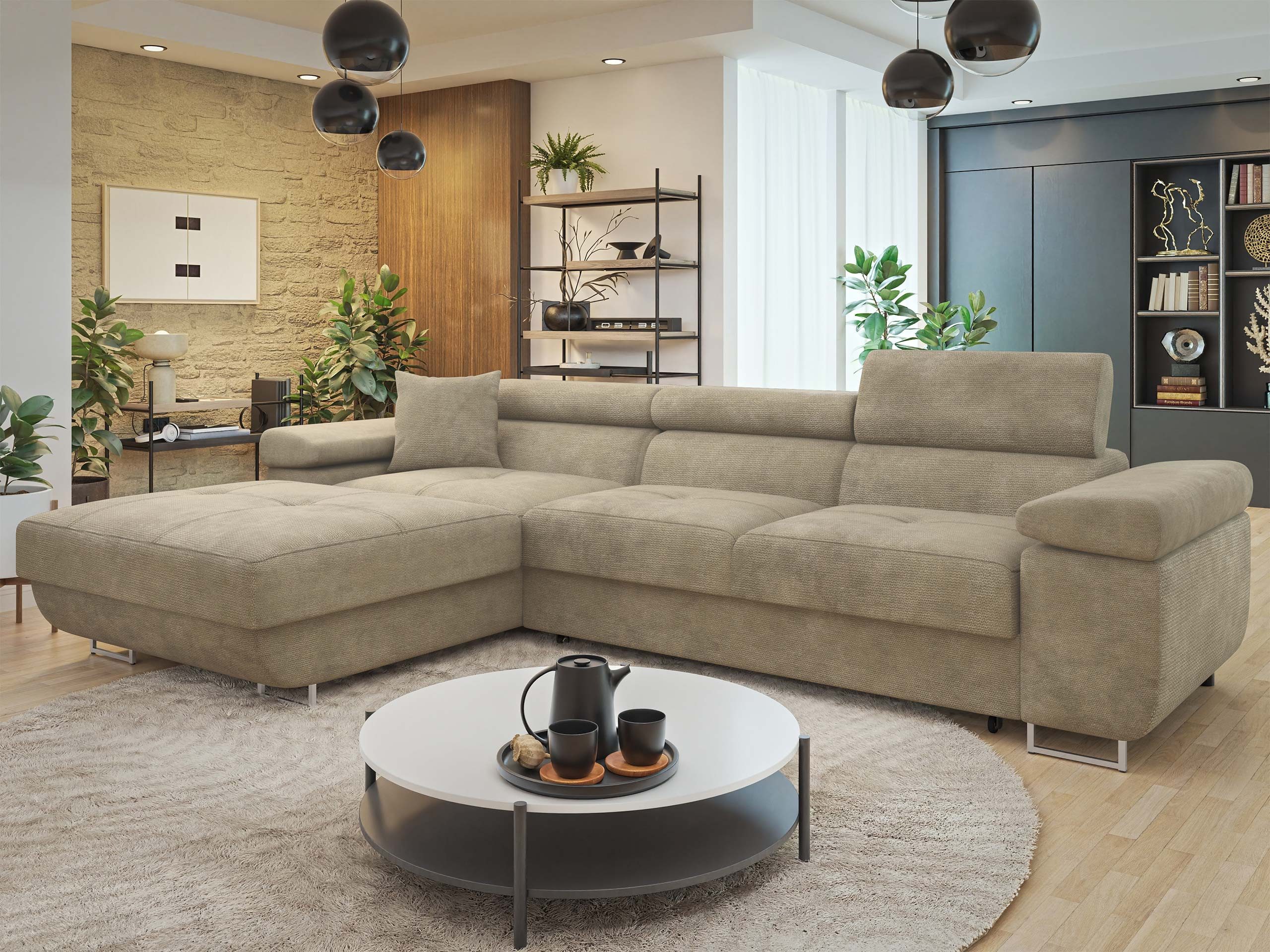 MIRJAN24 Ecksofa Torezio Mini, mit Bettkasten und Schlaffunktion, Einstellbare Kopfstützen, 280x170x70-90 cm