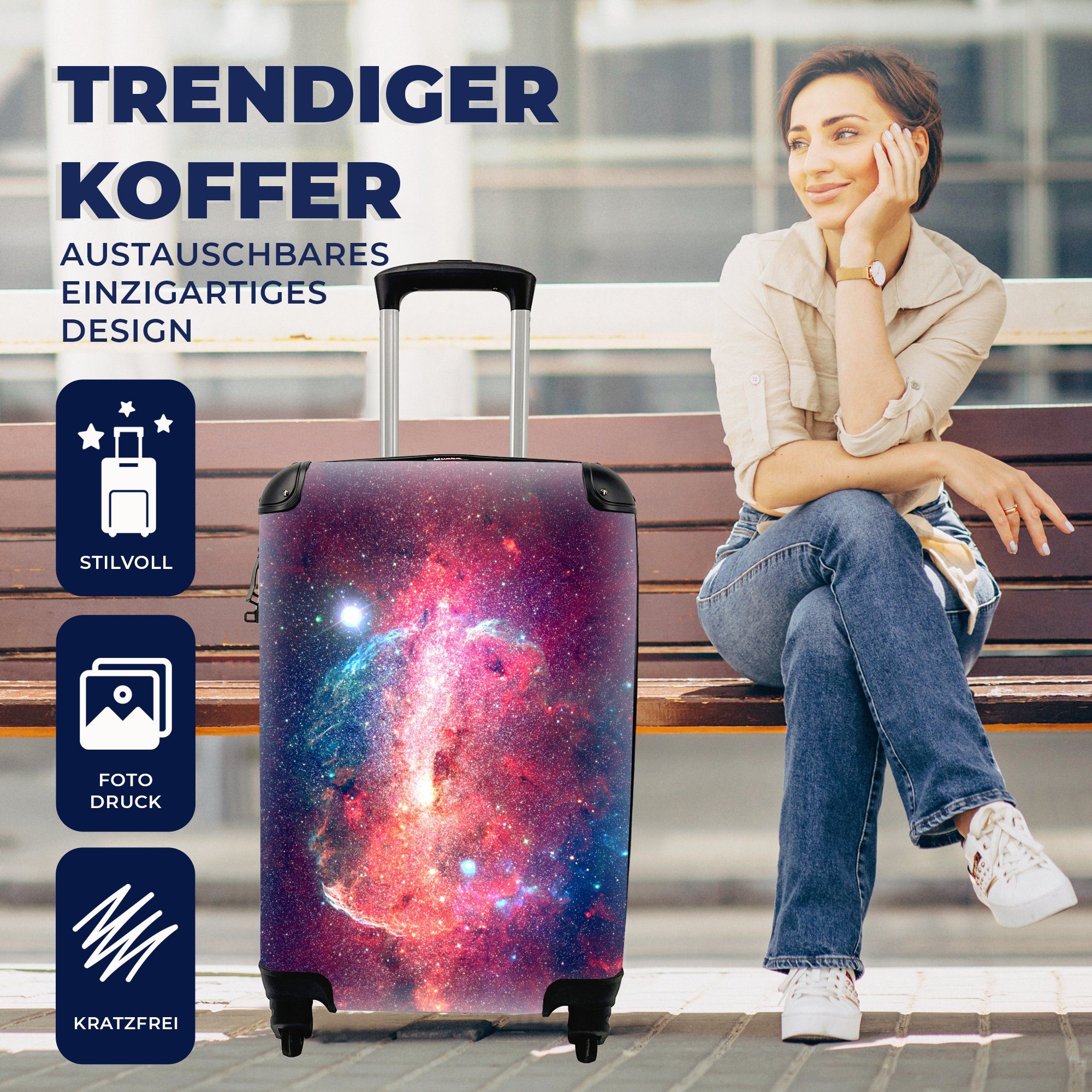 Reisekoffer Sterne Reisetasche Handgepäck für Trolley, 4 Ferien, Rot, Handgepäckkoffer MuchoWow - - rollen, Rollen, mit Weltraum
