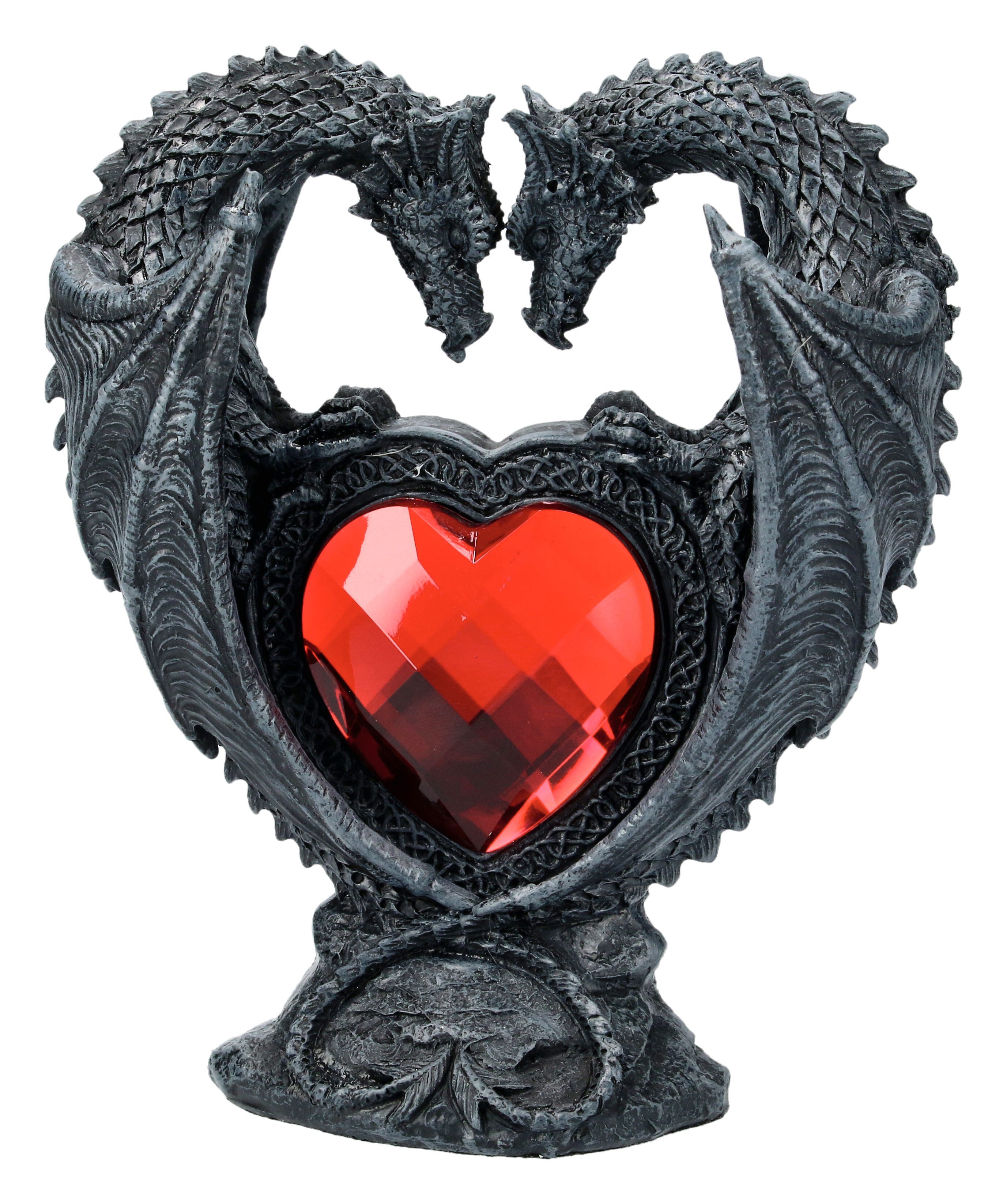 Figuren Shop GmbH Dekofigur Drachen Figur - Liebespaar mit rotem Herz - Gothic Deko
