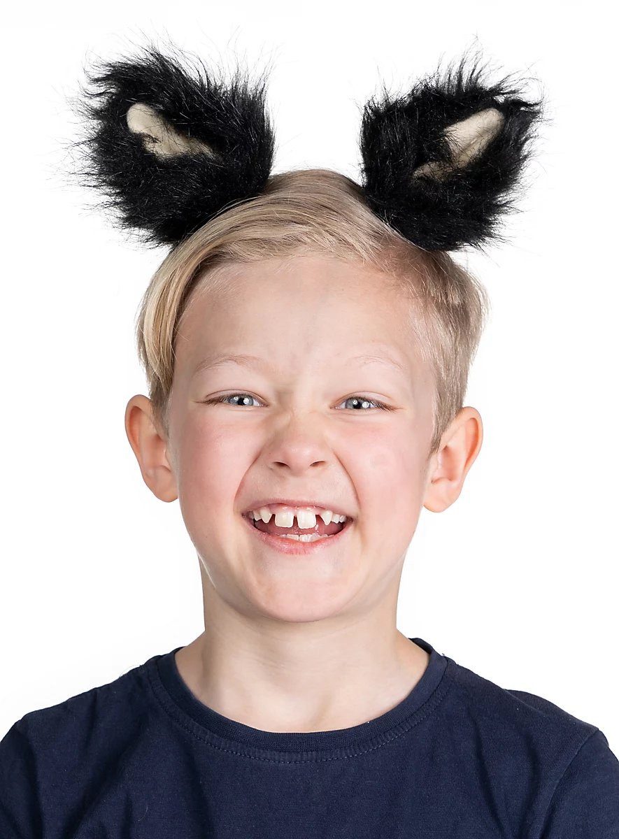 Leg Avenue Kostüm Fellohren schwarz für Kinder, Zwei flauschige Tierohren an Haarclips