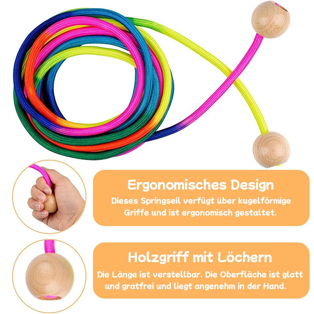 AFKSMILE Springseil Springseil Lang, Springseil Kinder, 5M Seilspringen für Mehrspieler, Gruppen Seil mit Holzgriff für Kinder und Erwachsene, Schule, Sport