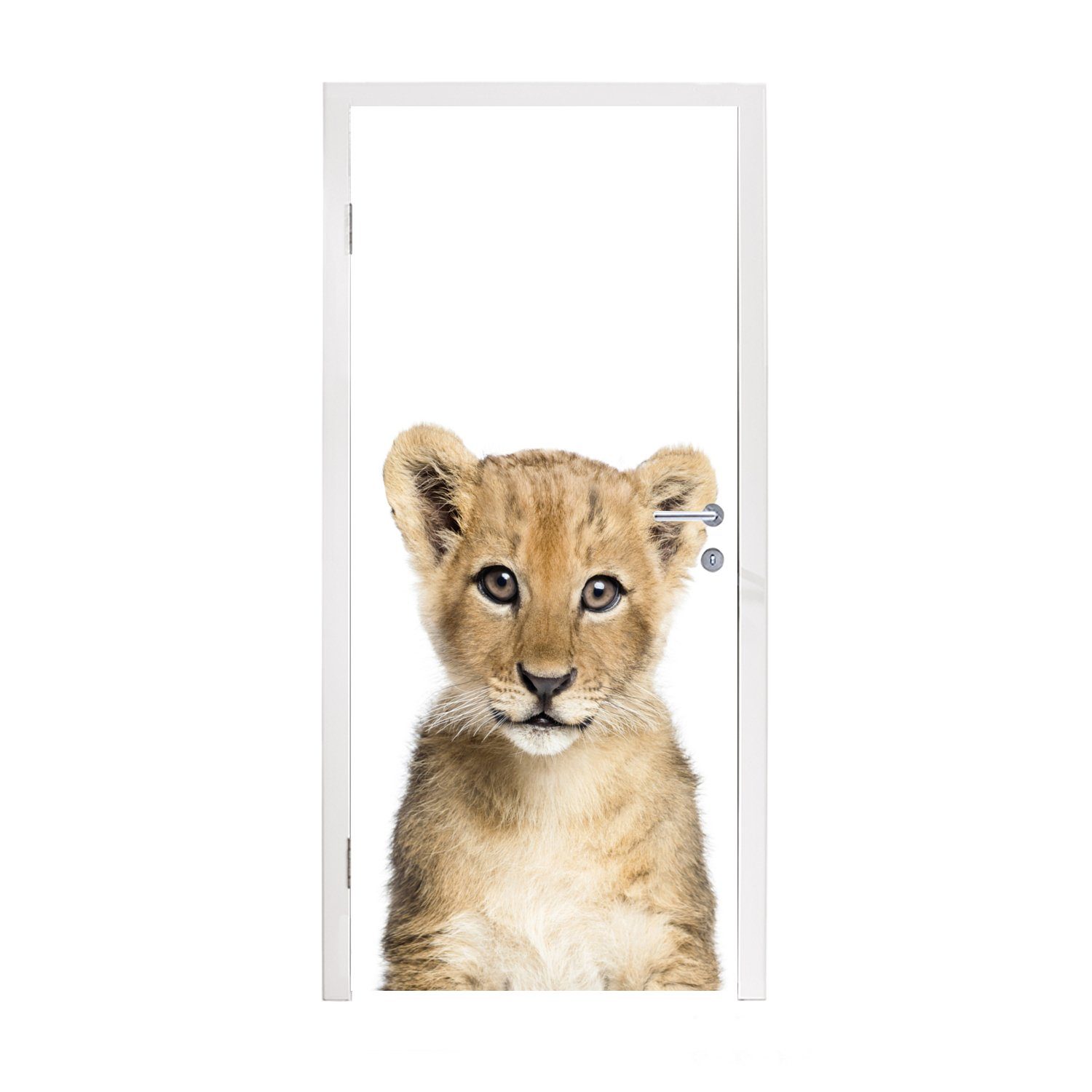 MuchoWow Türtapete Löwe - Tiere - Natur - Weiß, Matt, bedruckt, (1 St), Fototapete für Tür, Türaufkleber, 75x205 cm