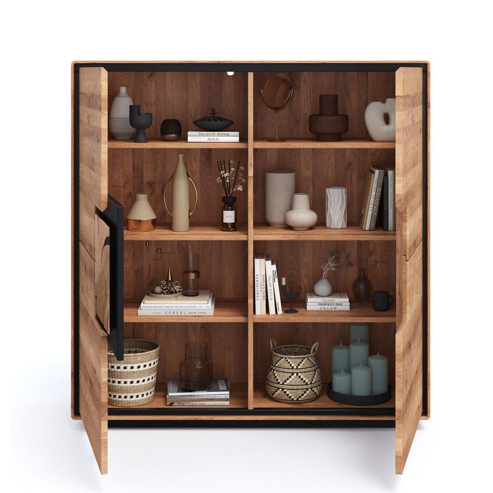 Lomadox Highboard WOODBRIDGE-69, in Eiche massiv geölt, 129 cm breit, Hirnholz, montiert