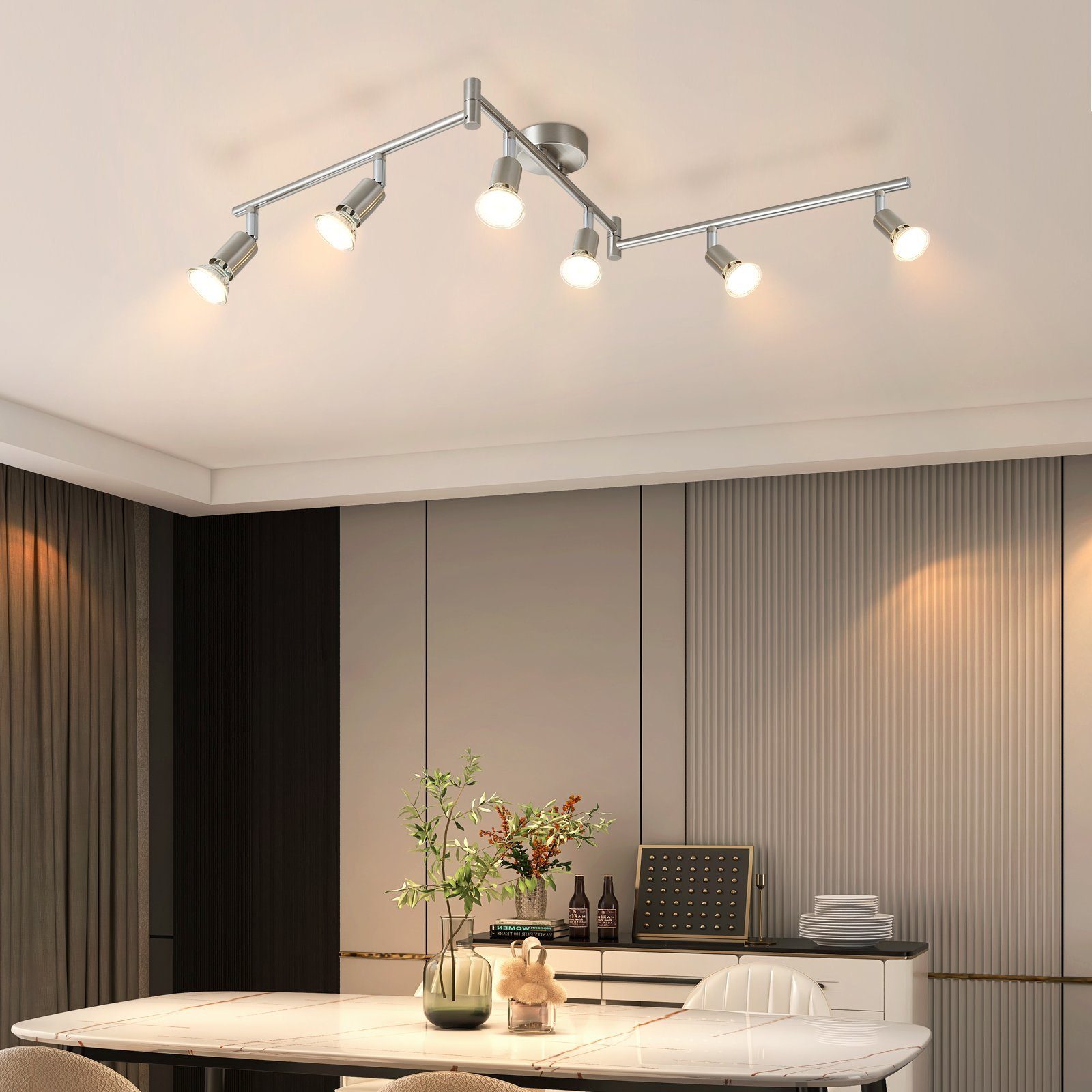 ZMH Deckenspots 6 Flammig - Deckenleuchte Modern Deckenstrahler GU10 Wohnzimmer, Einfasche Installtion, ohne Leuchtmittel, 350°Drehbar Spot Edelstahl Decke innen