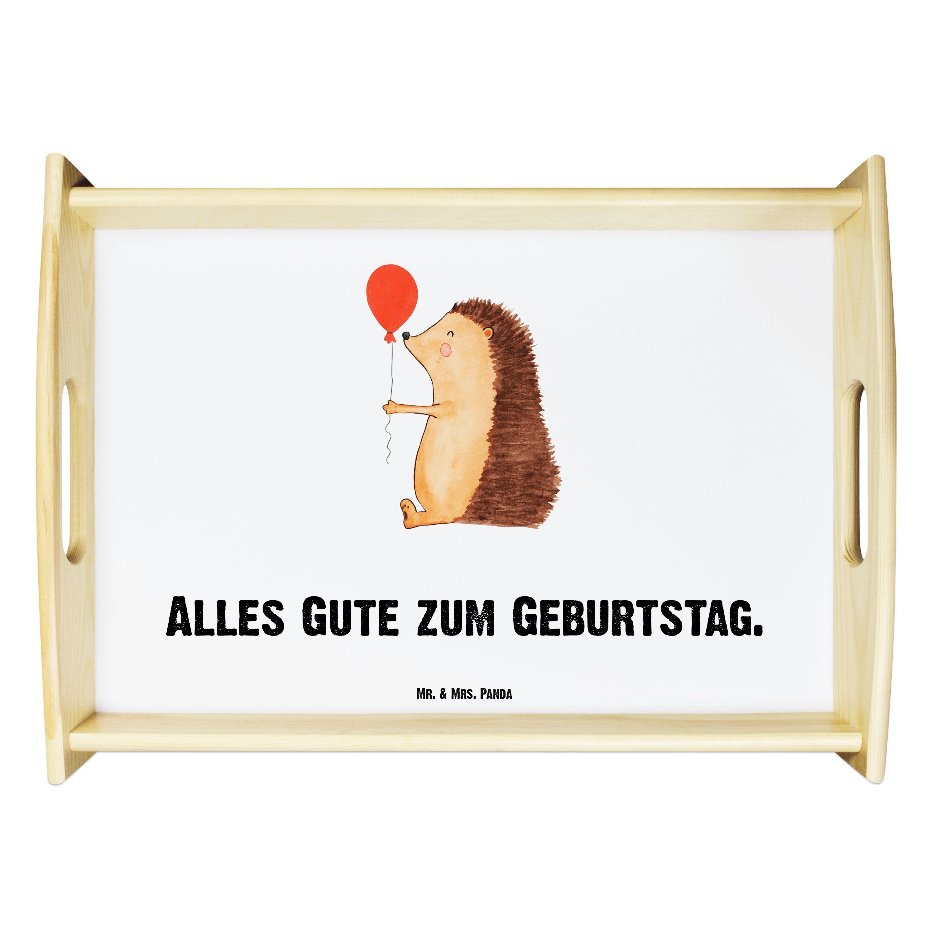 Tiermotive, Mr. Luftballon Panda Küchentablett, - & Geb, Echtholz Weiß (1-tlg) mit Geschenk, - Tablett Mrs. lasiert, Igel