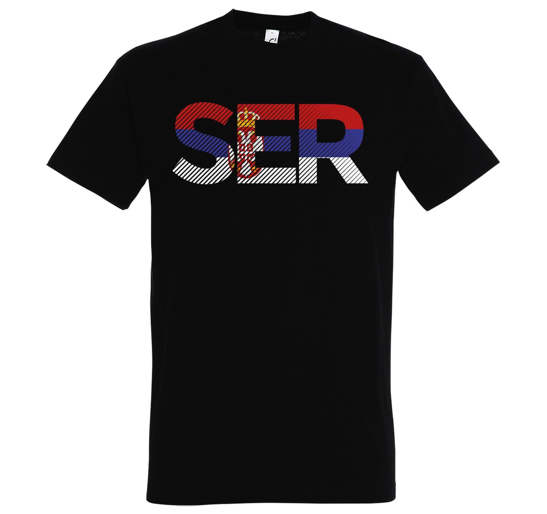 T-Shirt Fußball mit im Frontprint Schwarz Herren T-Shirt SER Serbien Designz Youth Look