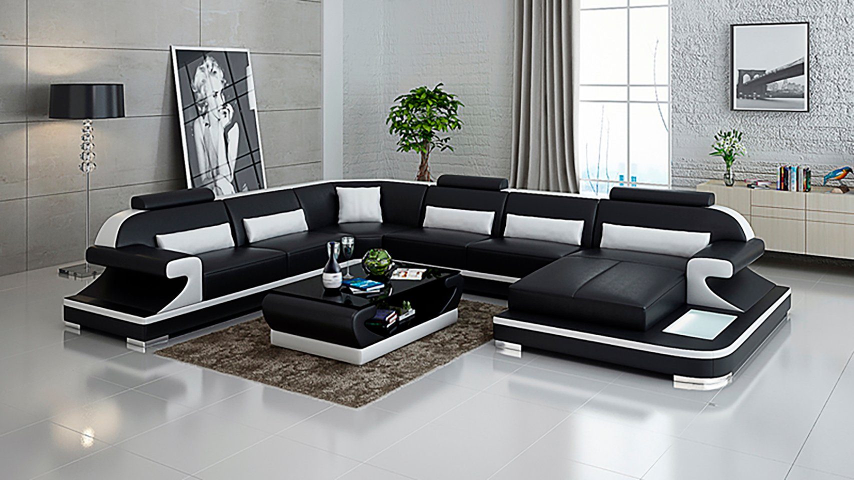 Sofa Couch Ecksofa Ecksofa, Design Wohnlandschaft Ledersofa JVmoebel Modern Eck
