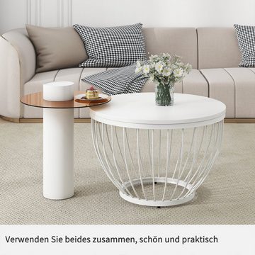 OKWISH Couchtisch (Weiß Stahl, Glas & PVC, 2-St), Vogelnest-Design, MDF & Holzoptik PVC