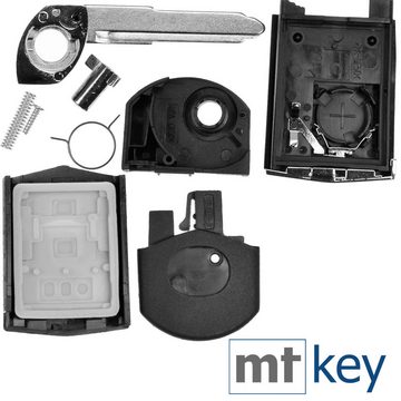 mt-key Auto Klapp Schlüssel Ersatz Gehäuse 3 Tasten + Rohling + VARTA CR1620 Knopfzelle, CR1620 (3 V), für Mazda 2 DE 6 GH CX-7 ER MX-5 NC 3 BL 5 CR Funk Fernbedienung