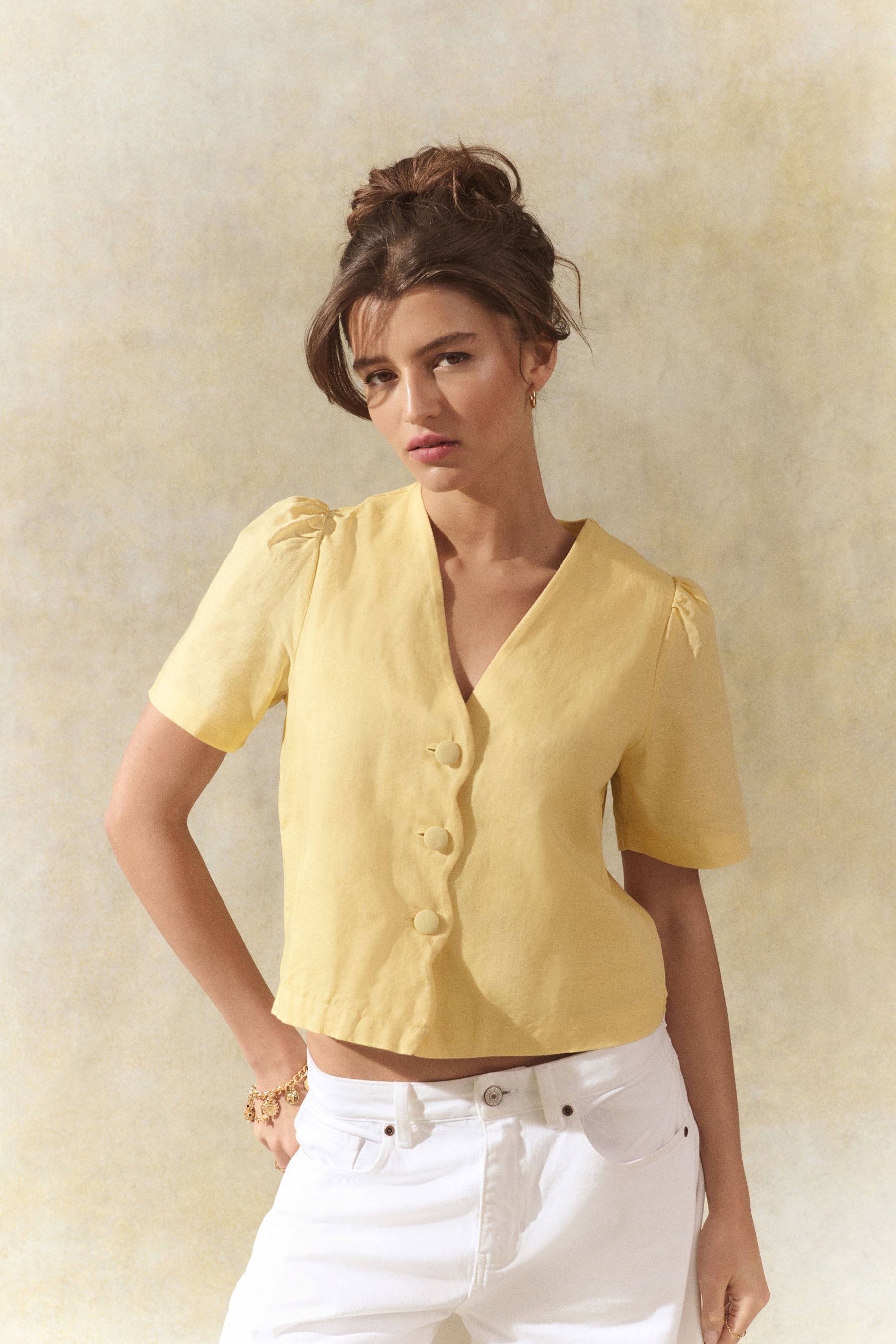 Next Kurzarmbluse Kurzärmelige Button-down-Bluse mit Bogenkanten günstig online kaufen