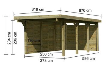 Karibu Einzelcarport Classic 2, BxT: 318x670 cm, 206 cm Einfahrtshöhe, (Set), mit Rückwand und 3 Seitenwänden