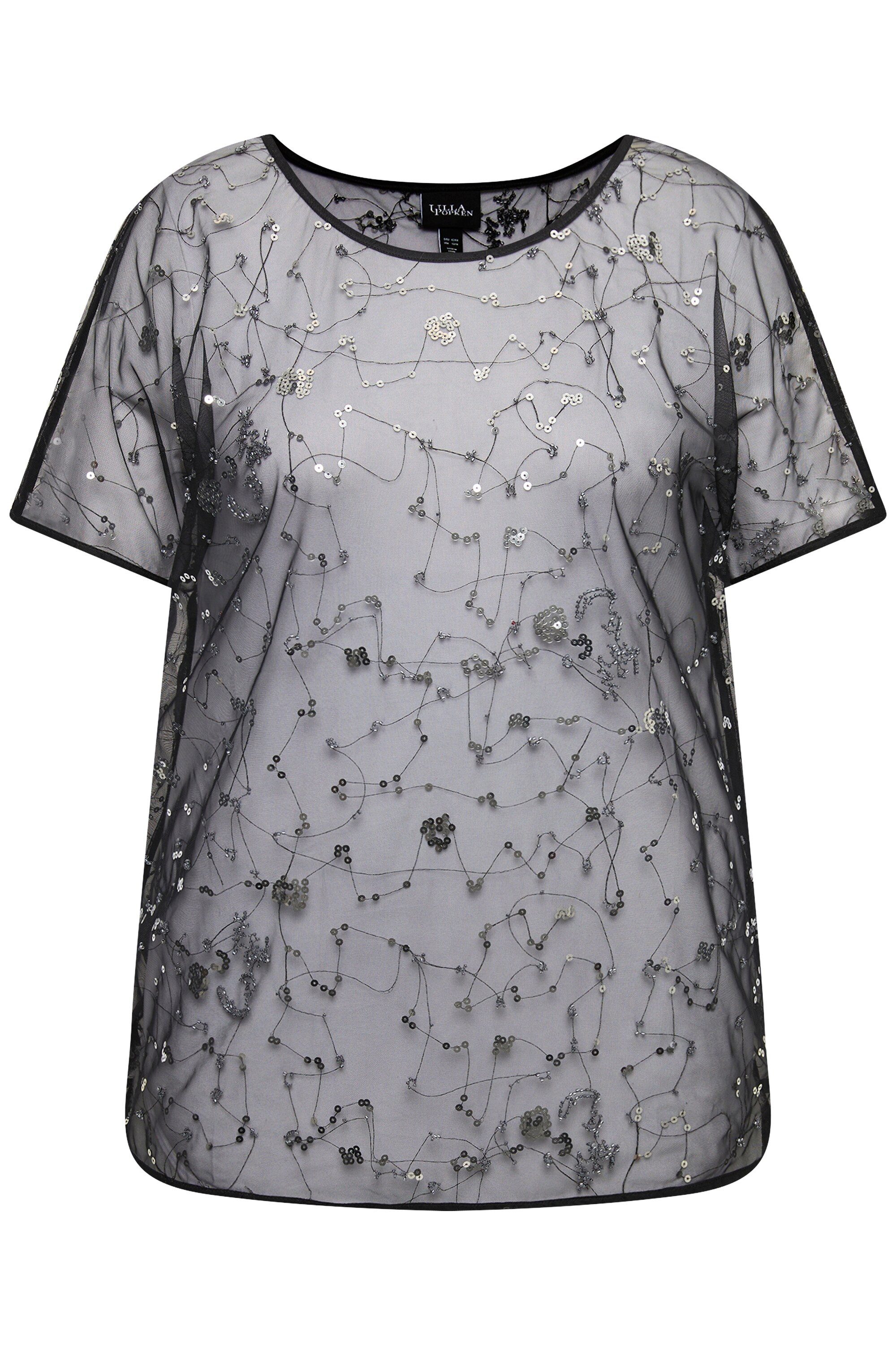 Ulla Popken Druckbluse Meshbluse oversized Pailletten günstig online kaufen