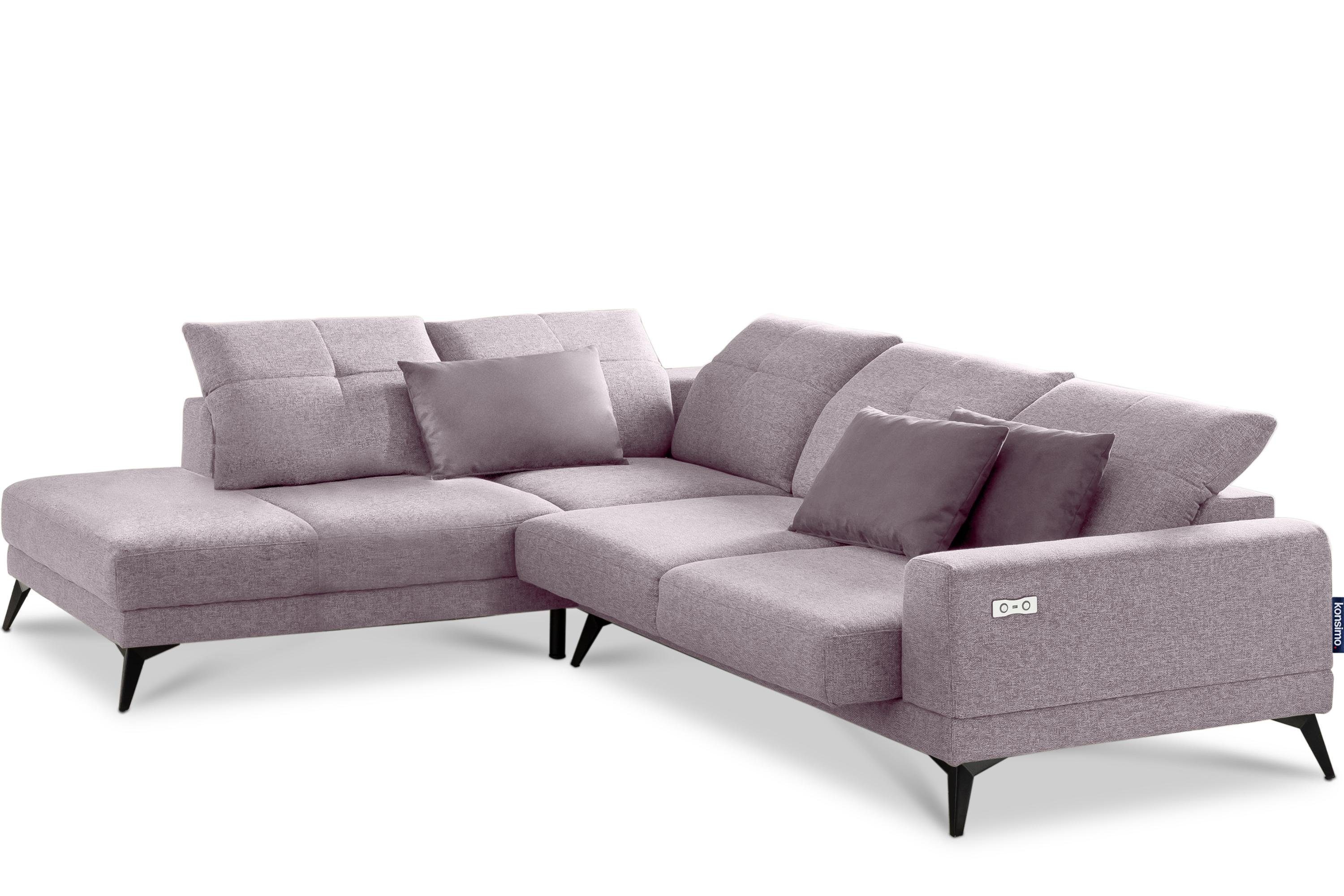 KONSIMO® Ecksofa DAVIDI Ecksofa, USB-Anschluss,verstellbare Kopfstützen